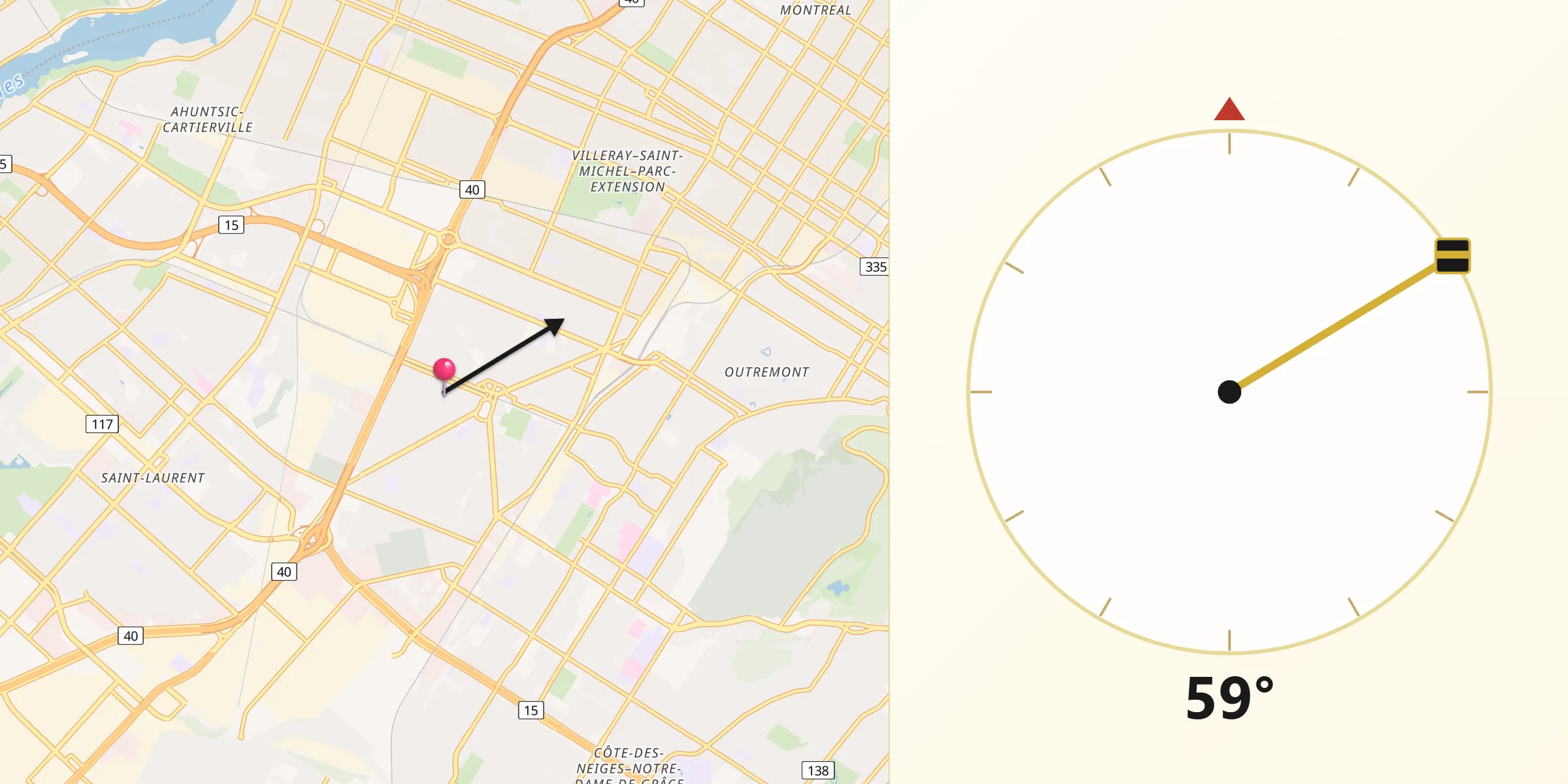 Qibla Direction from Mount Royal