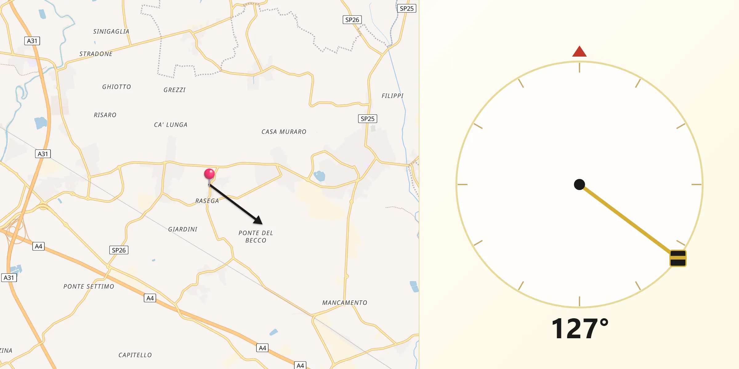 Direzione della Qibla da Grumolo delle Abbadesse