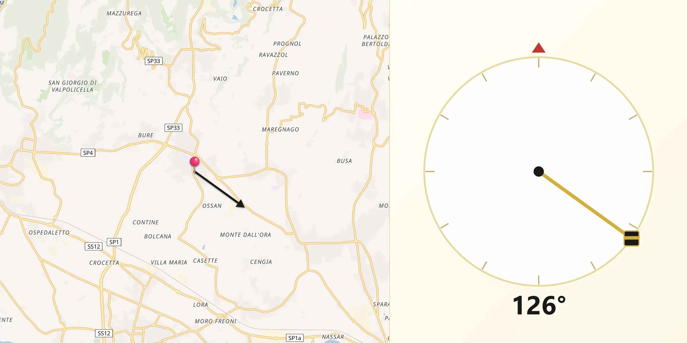 Direzione della Qibla da San Pietro in Cariano