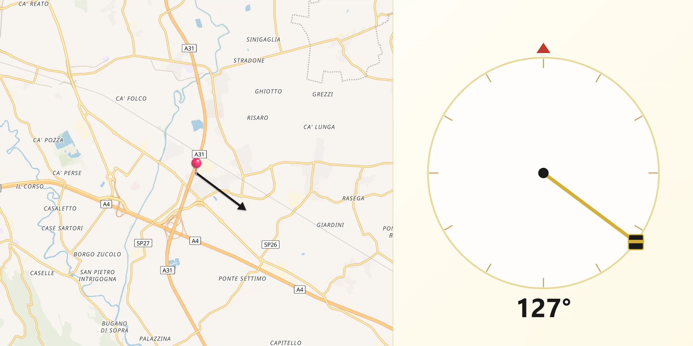 Direzione della Qibla da Torri di Quartesolo