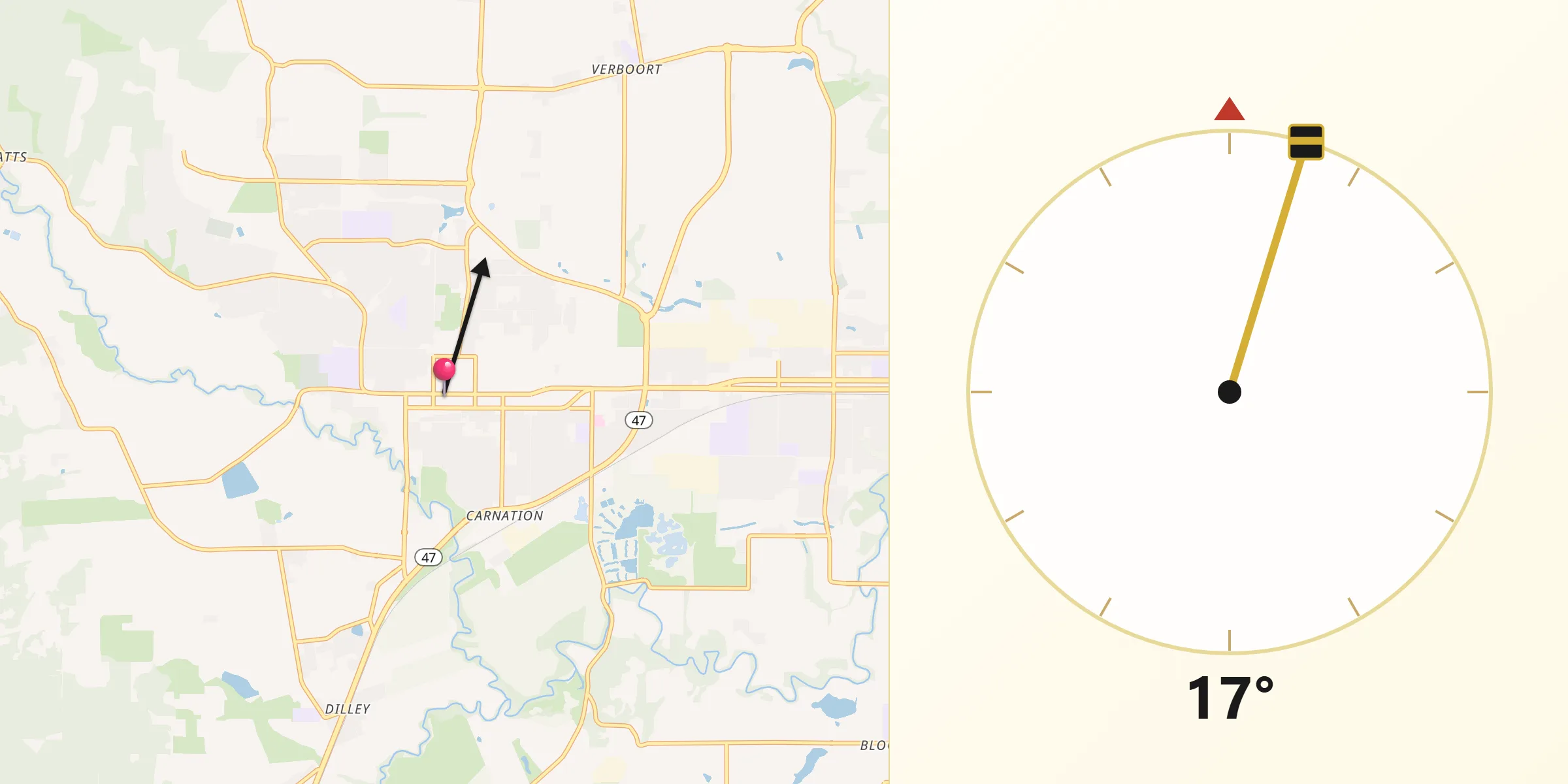 Qibla Direction from Forest Grove