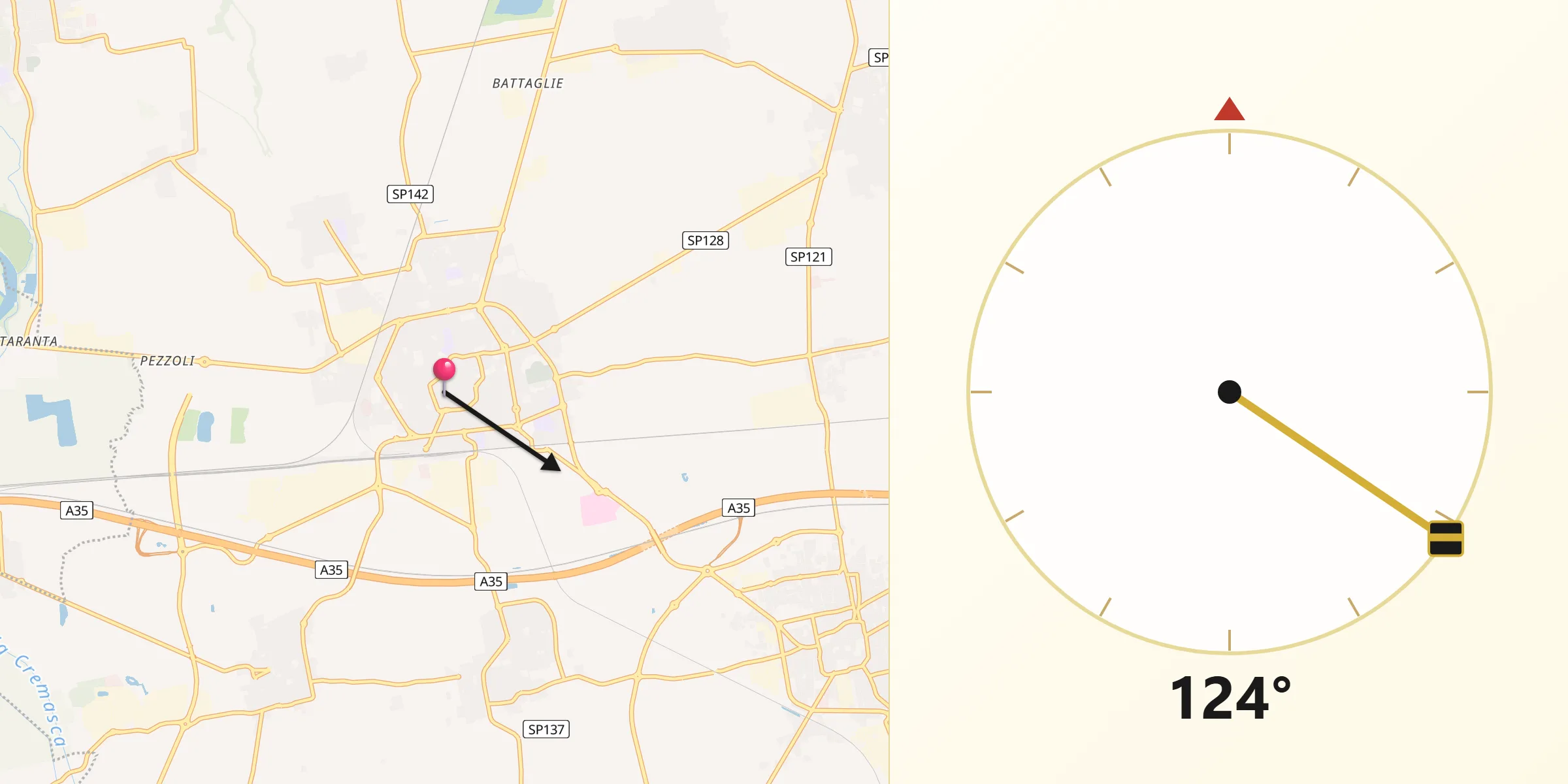 Direzione della Qibla da Treviglio