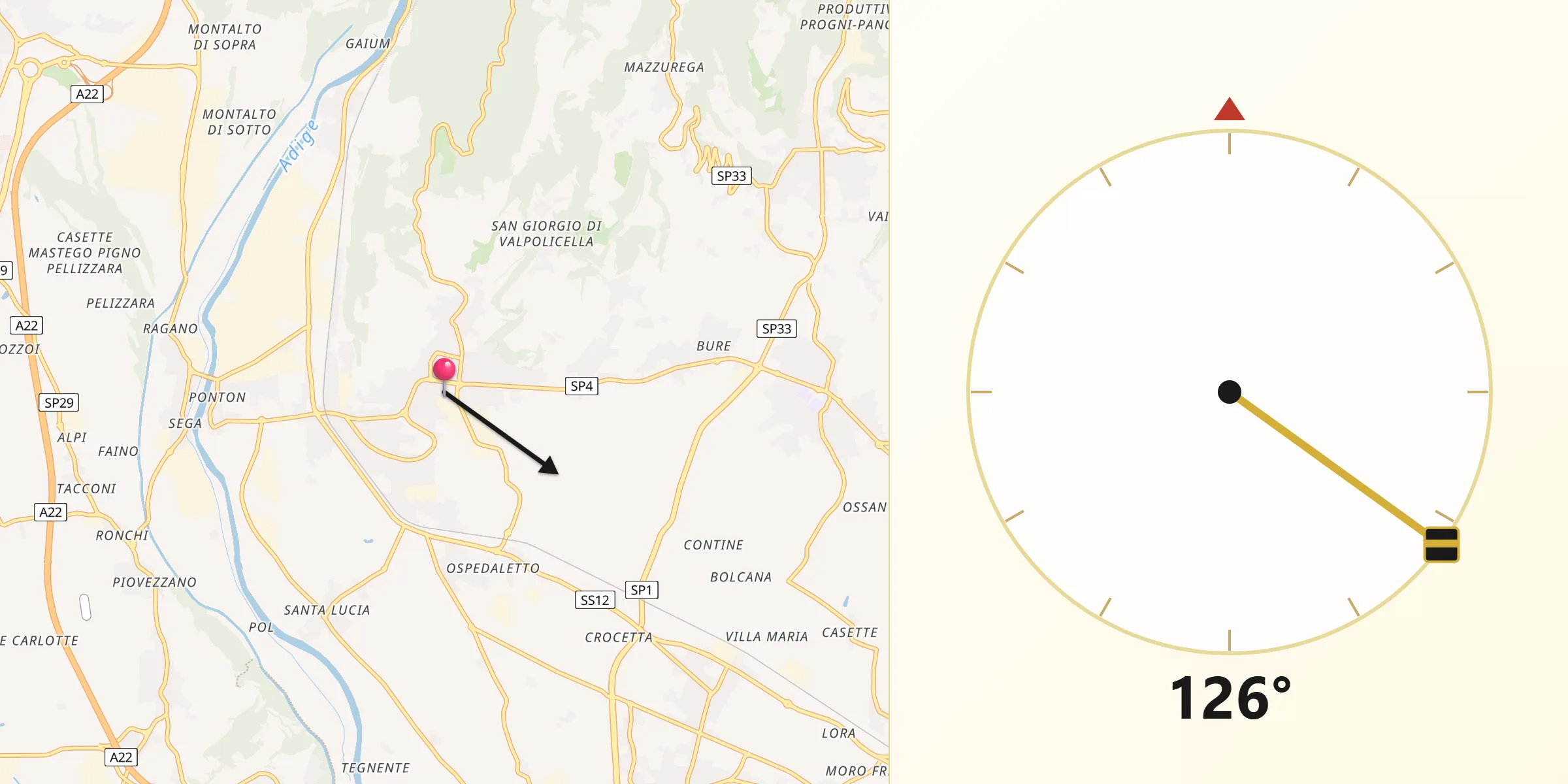 Direzione della Qibla da Sant'Ambrogio di Valpollicella