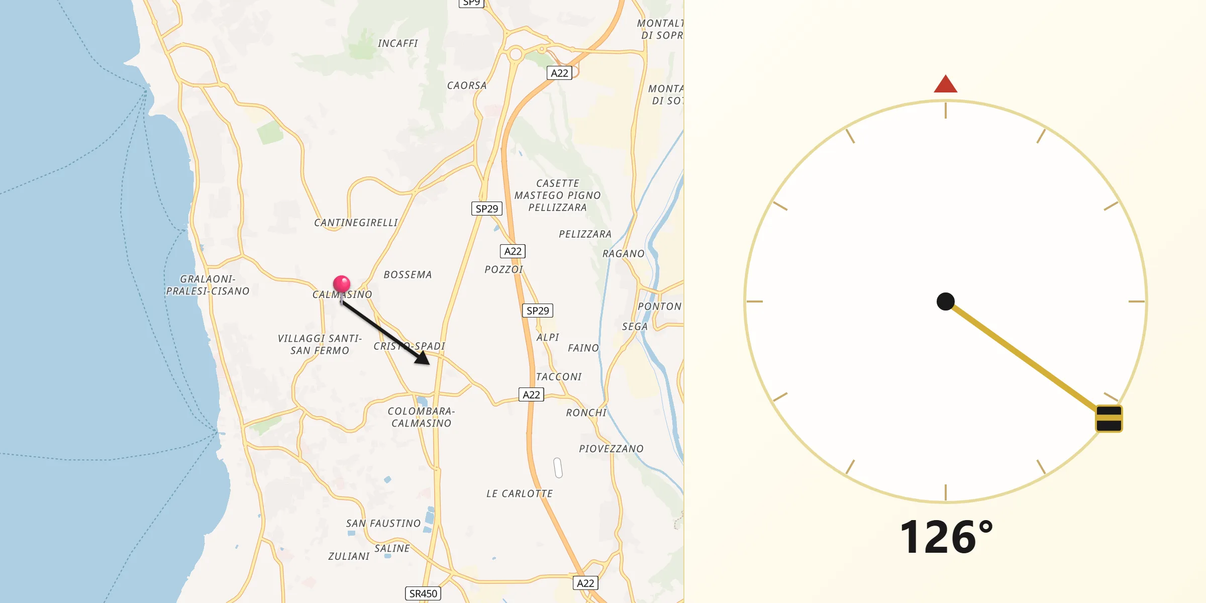 Direzione della Qibla da Calmasino