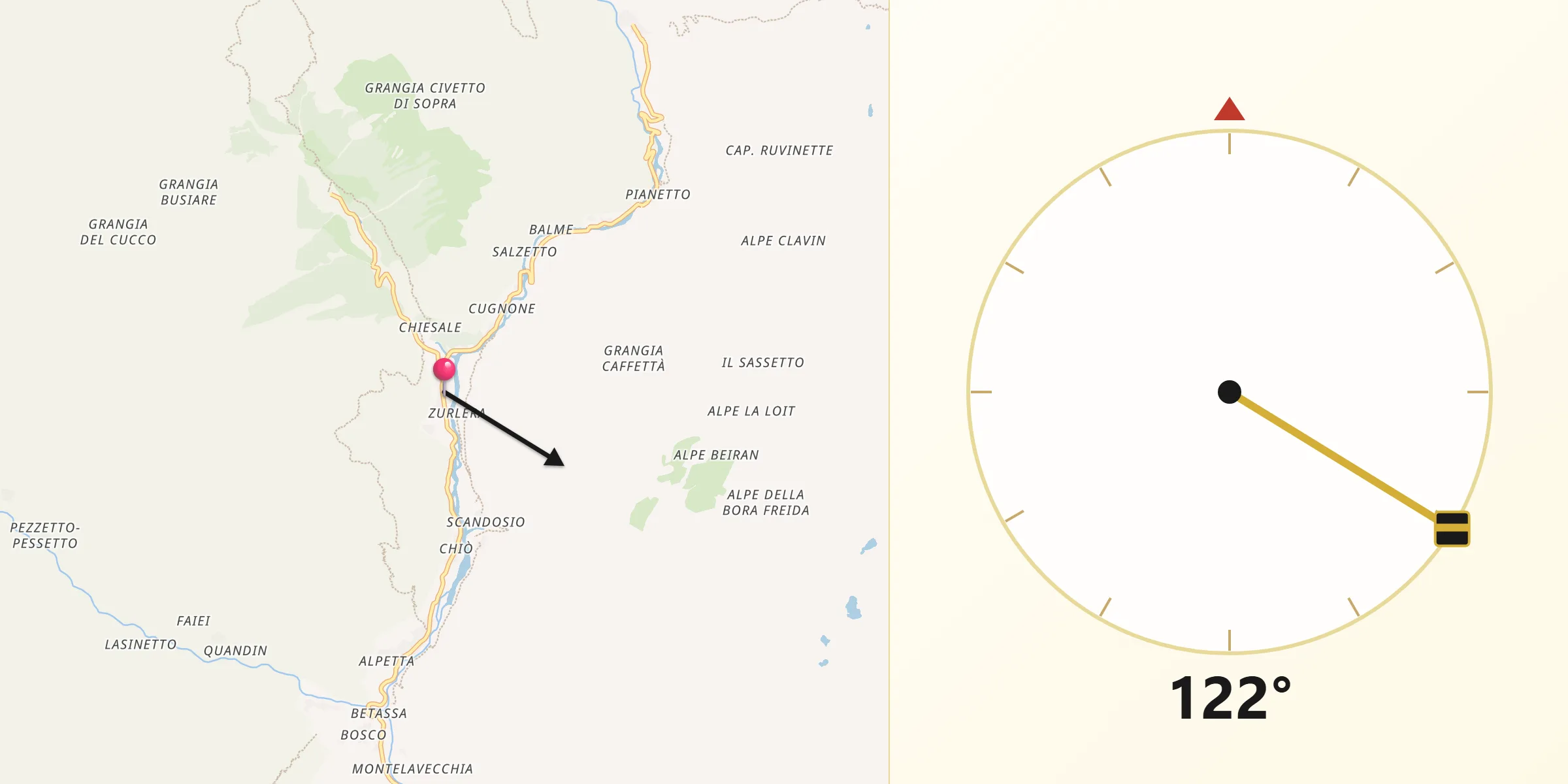 Direzione della Qibla da Valprato Soana