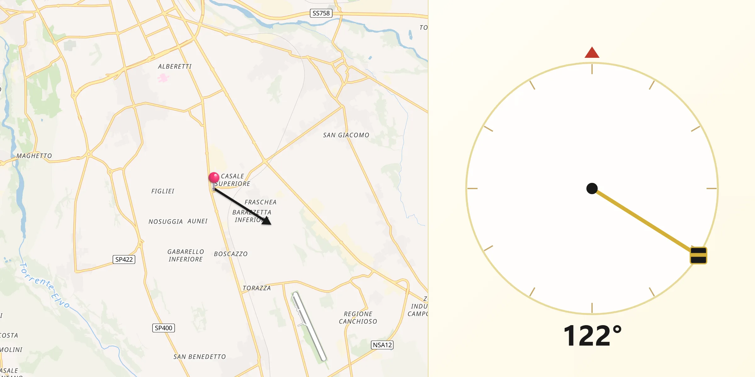 Direzione della Qibla da Sandigliano
