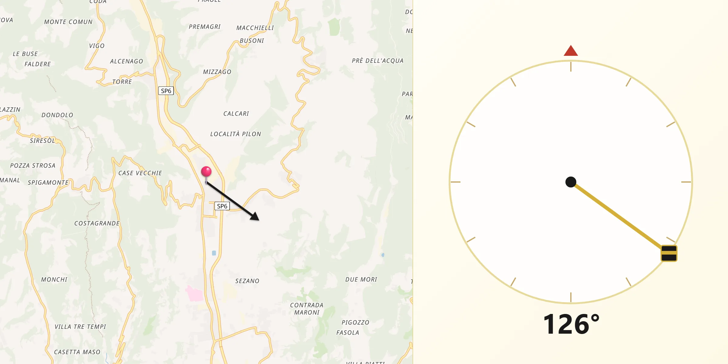 Direzione della Qibla da Grezzana