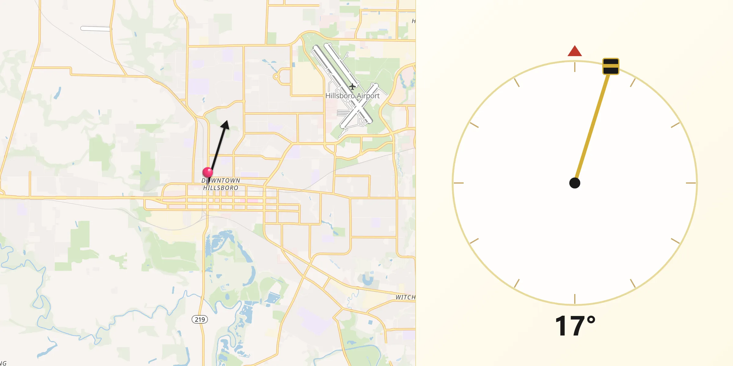 Dirección de la Qibla desde Hillsboro