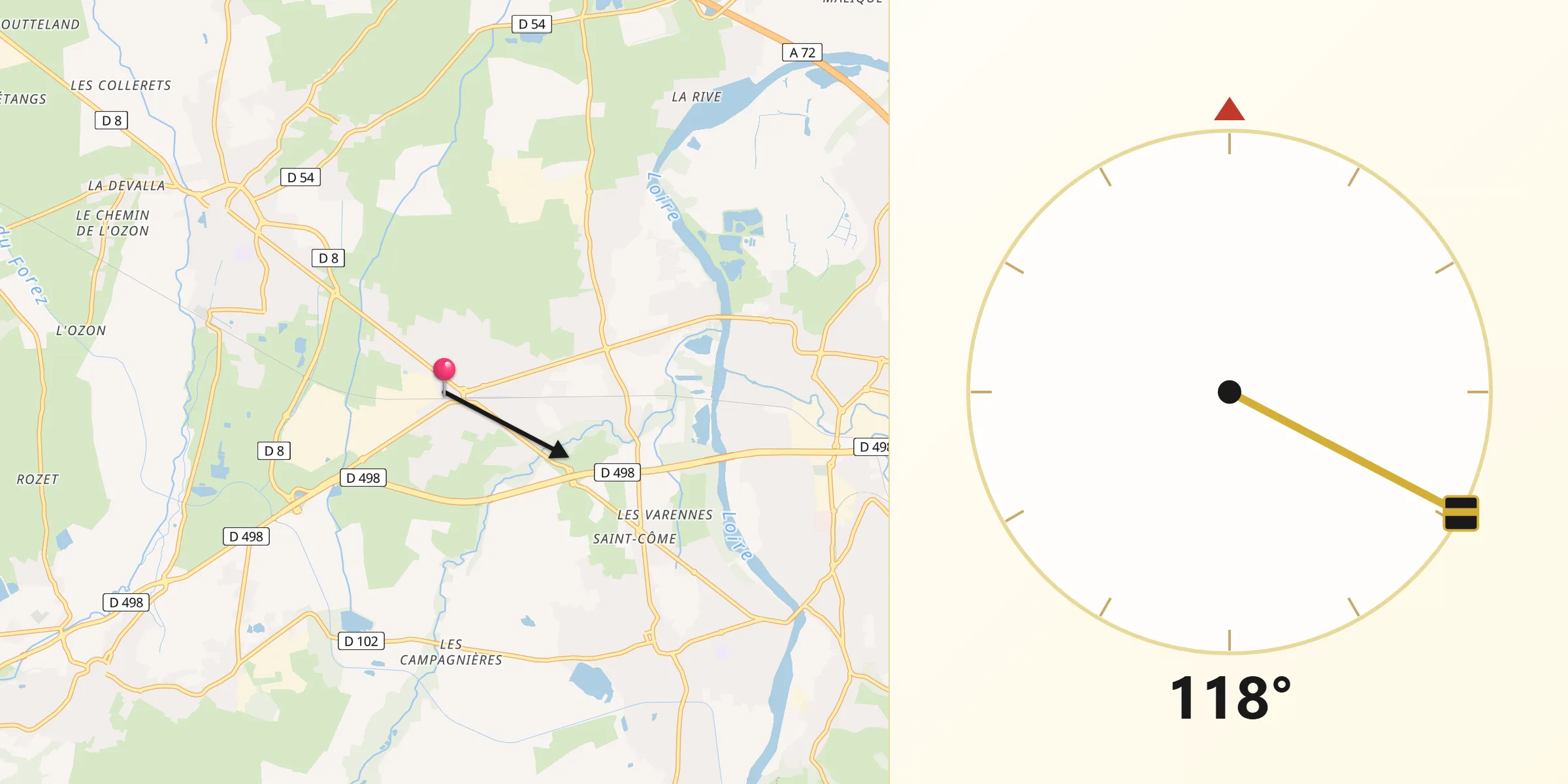 Direction vers la Qibla depuis Bonson