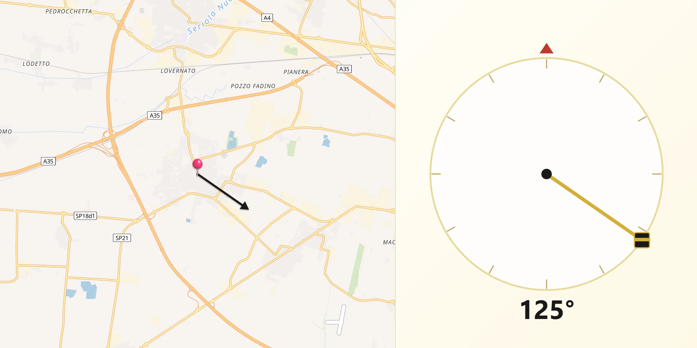 Direzione della Qibla da Travagliato