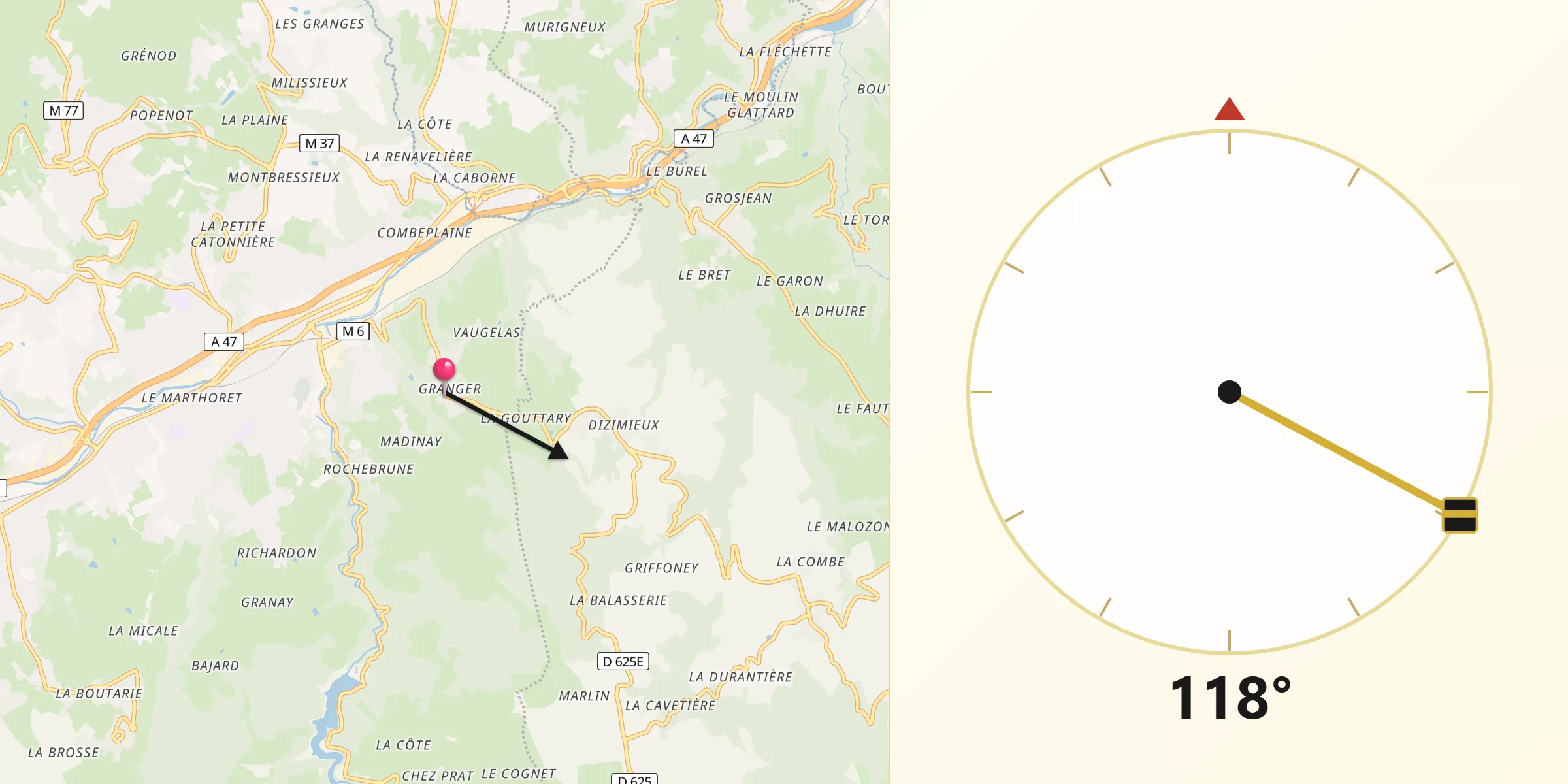 Direction vers la Qibla depuis Châteauneuf