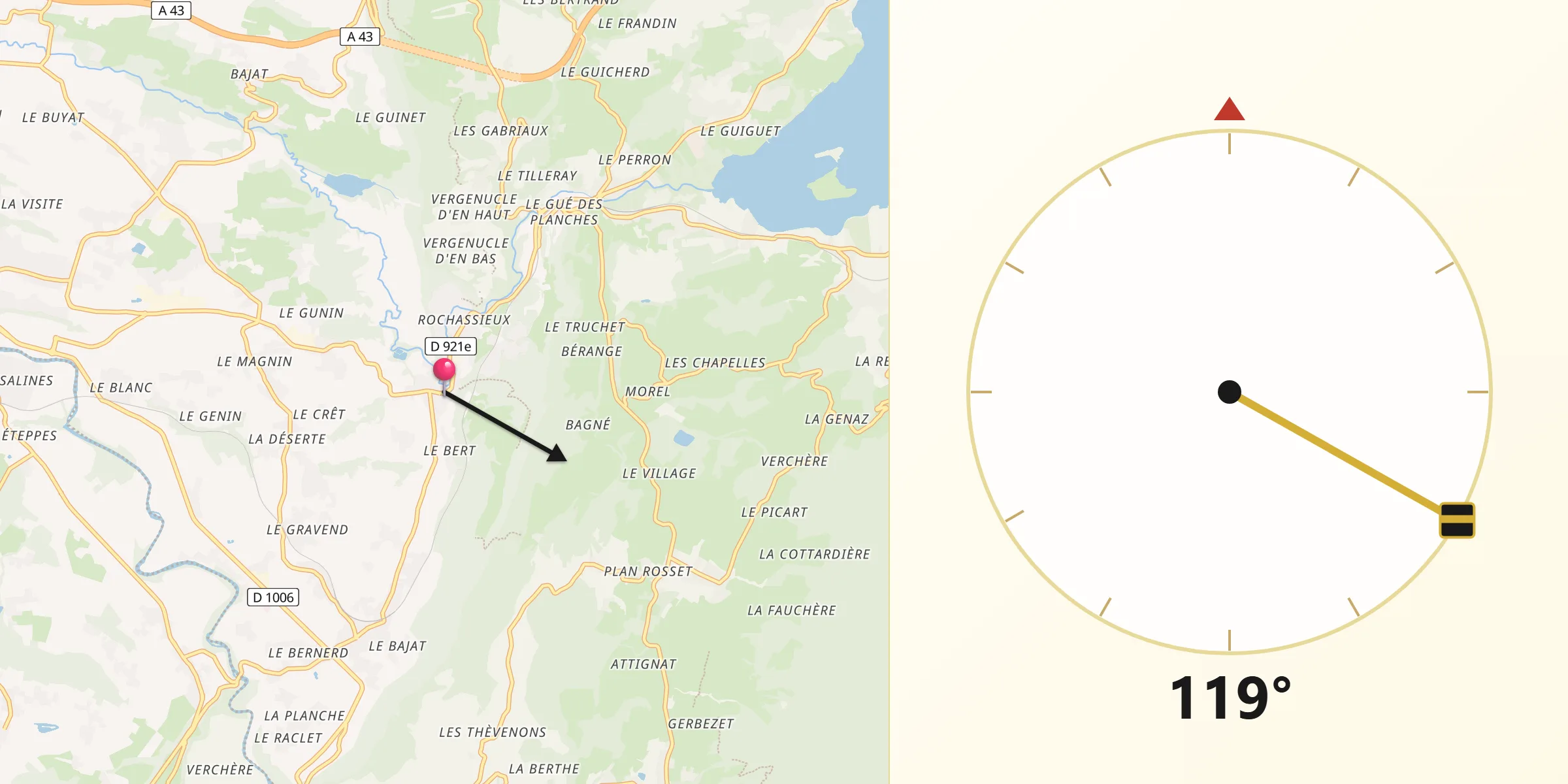 Direction vers la Qibla depuis La Bridoire