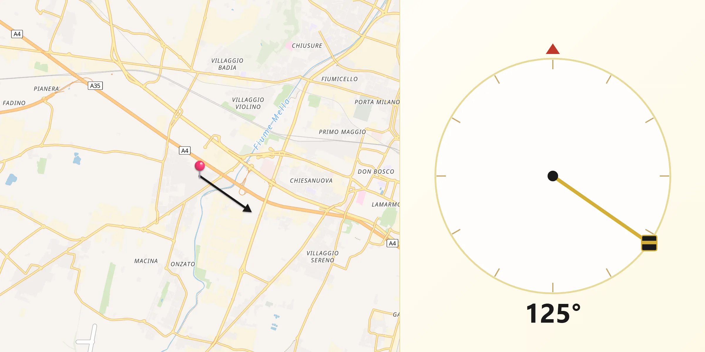 Direzione della Qibla da Roncadelle