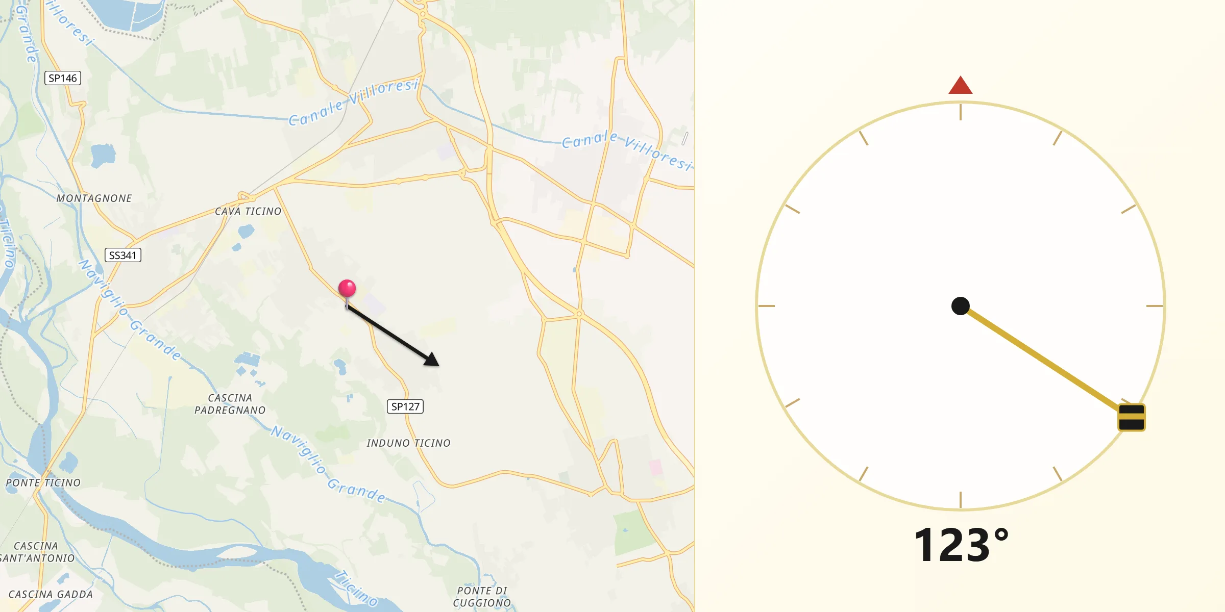 Direzione della Qibla da Robecchetto Con Induno