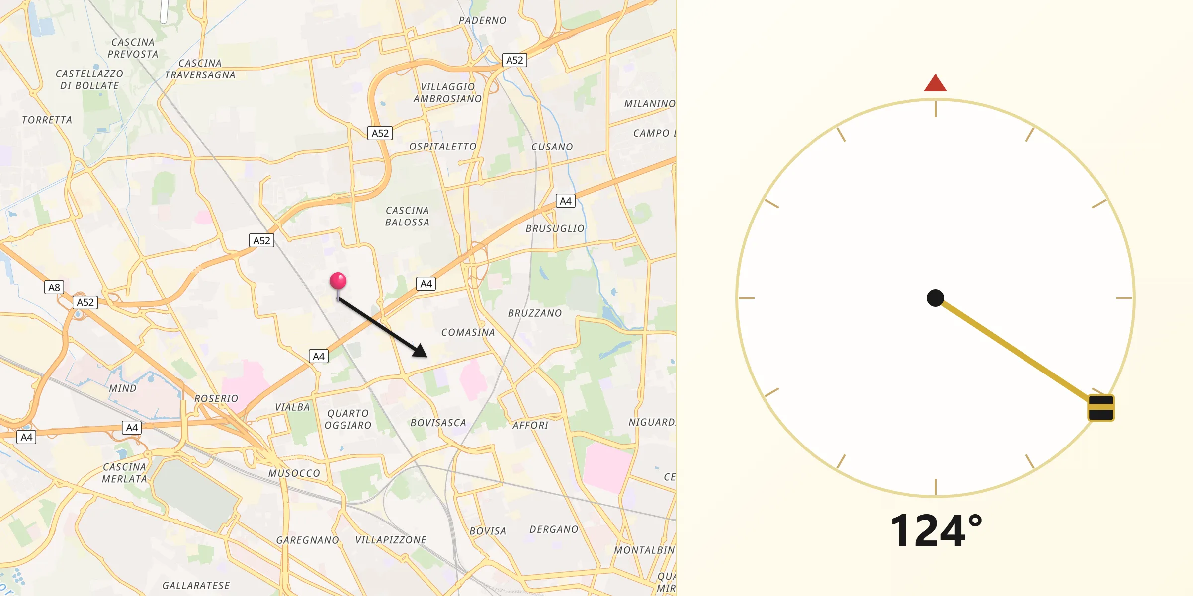 Direzione della Qibla da Novate Milanese