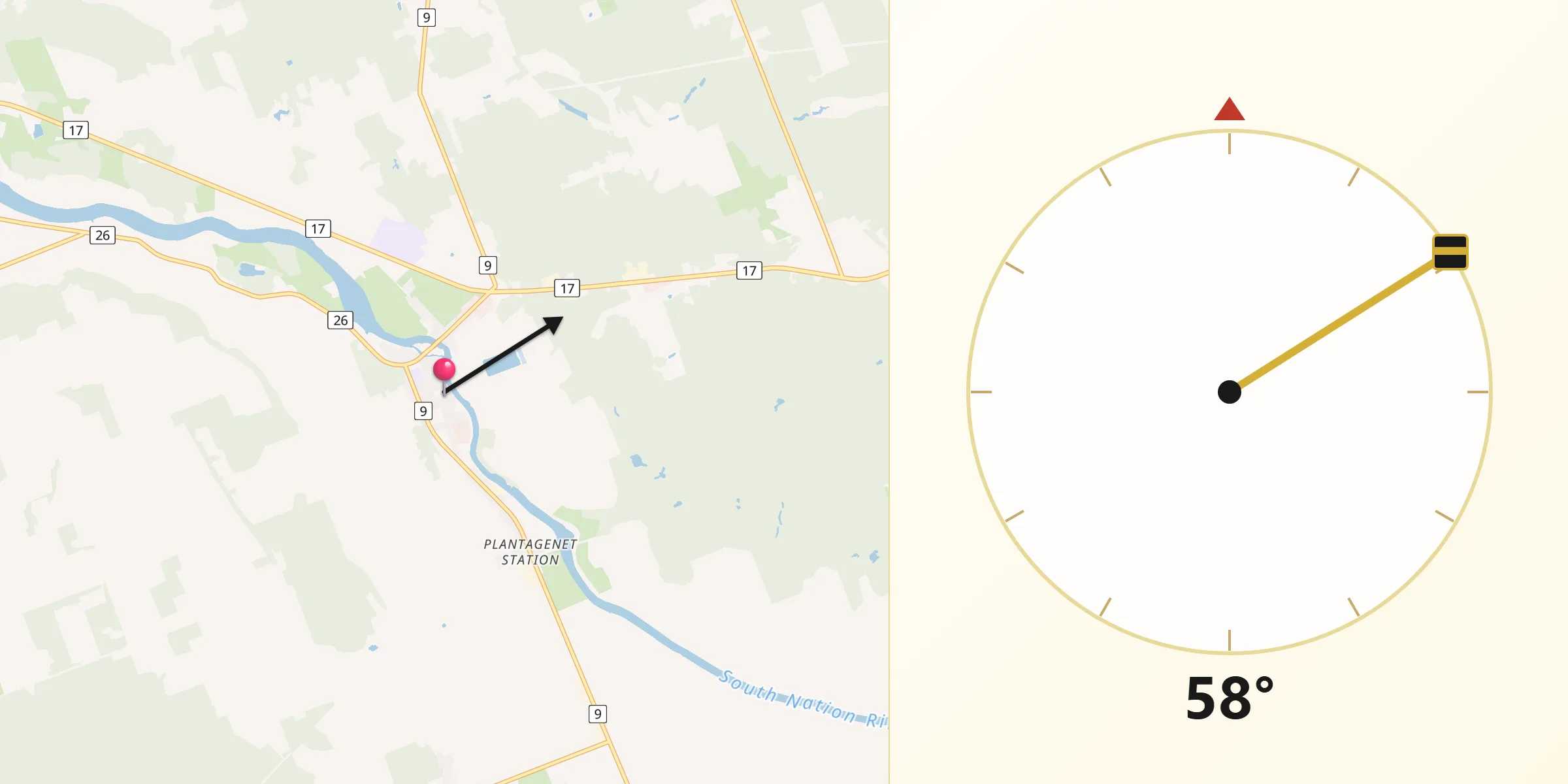 Qibla Direction from Plantagenet