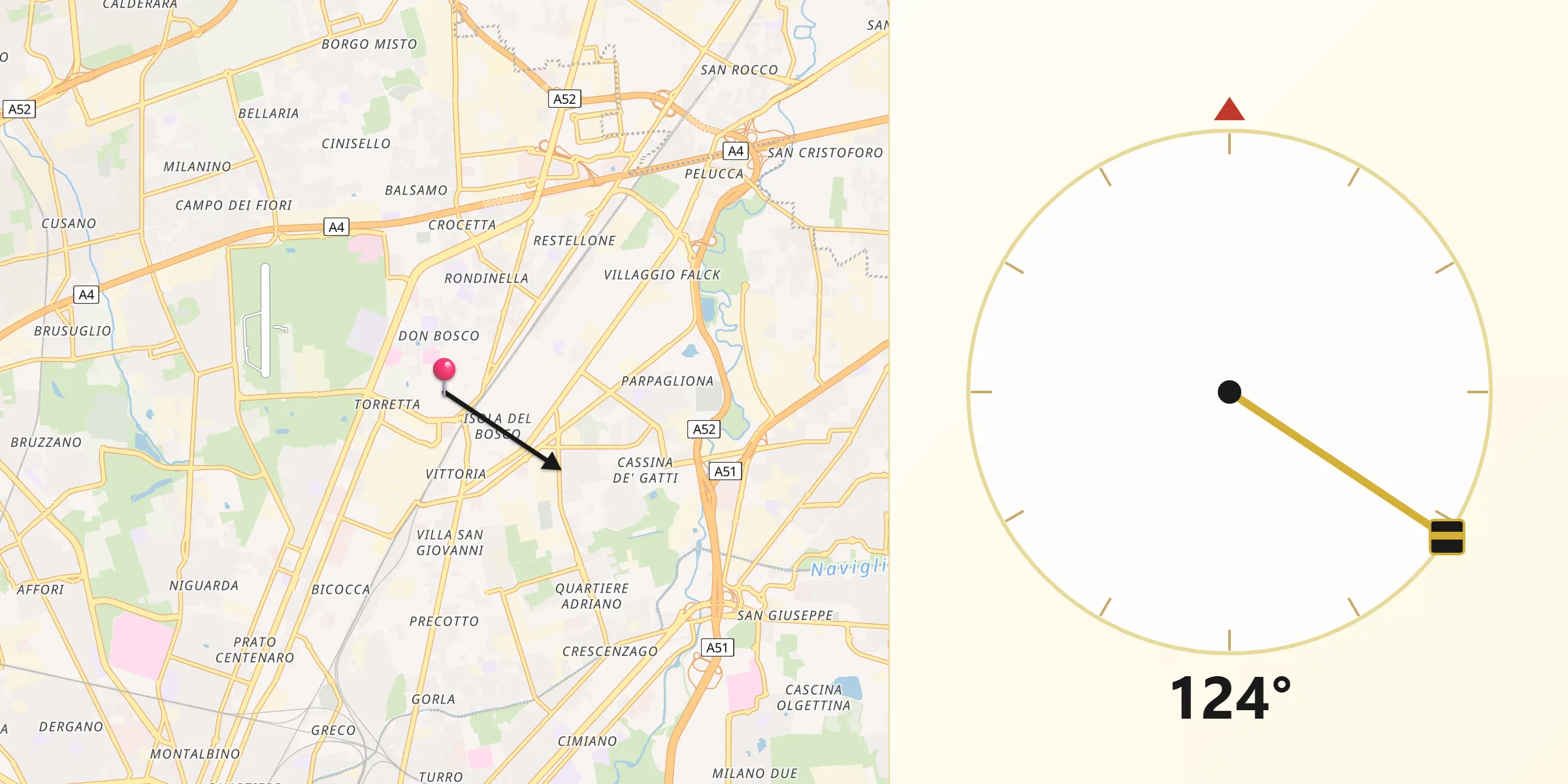 Direzione della Qibla da Sesto San Giovanni