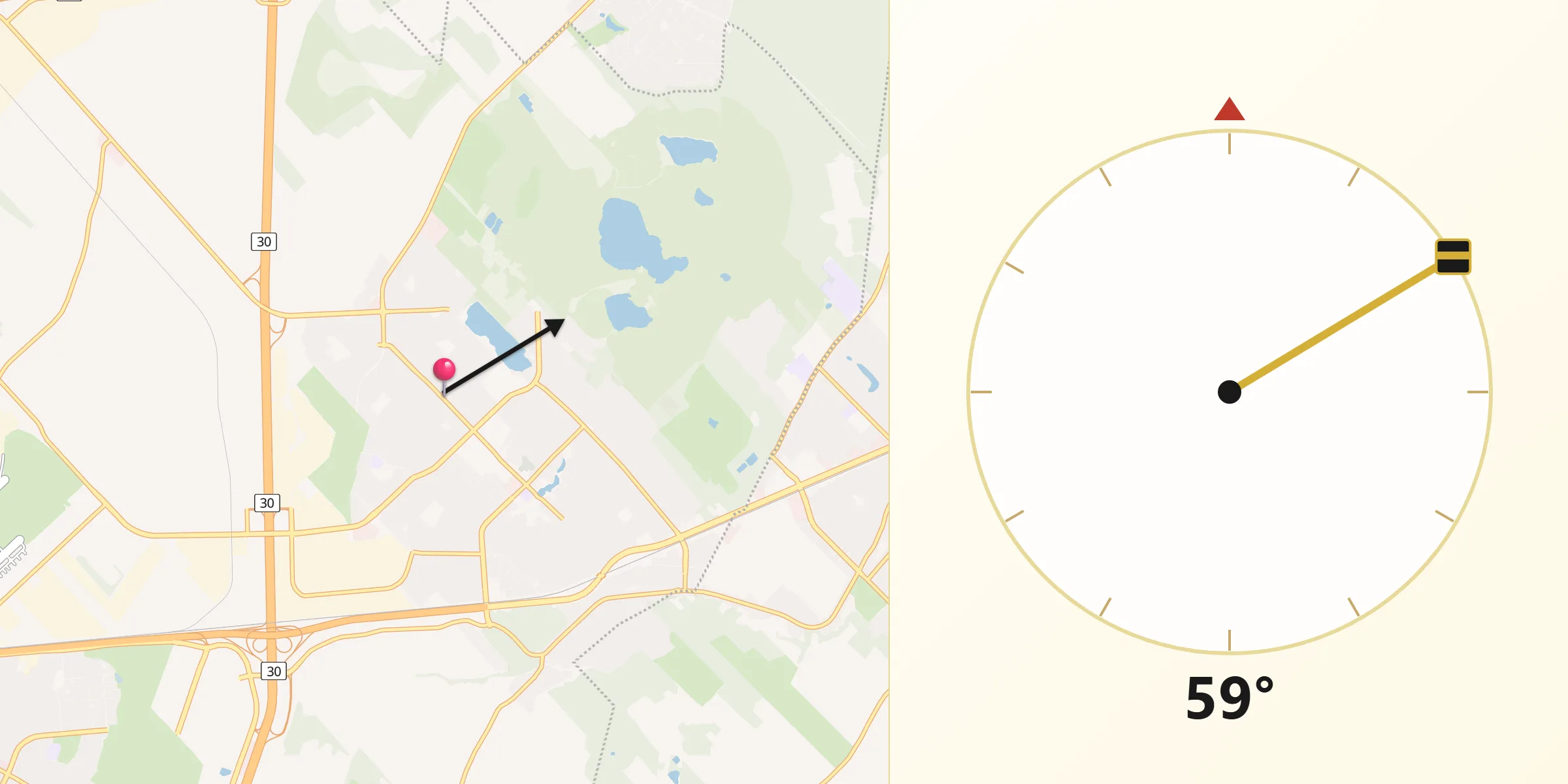 Qibla Direction from Saint-Bruno-de-Montarville