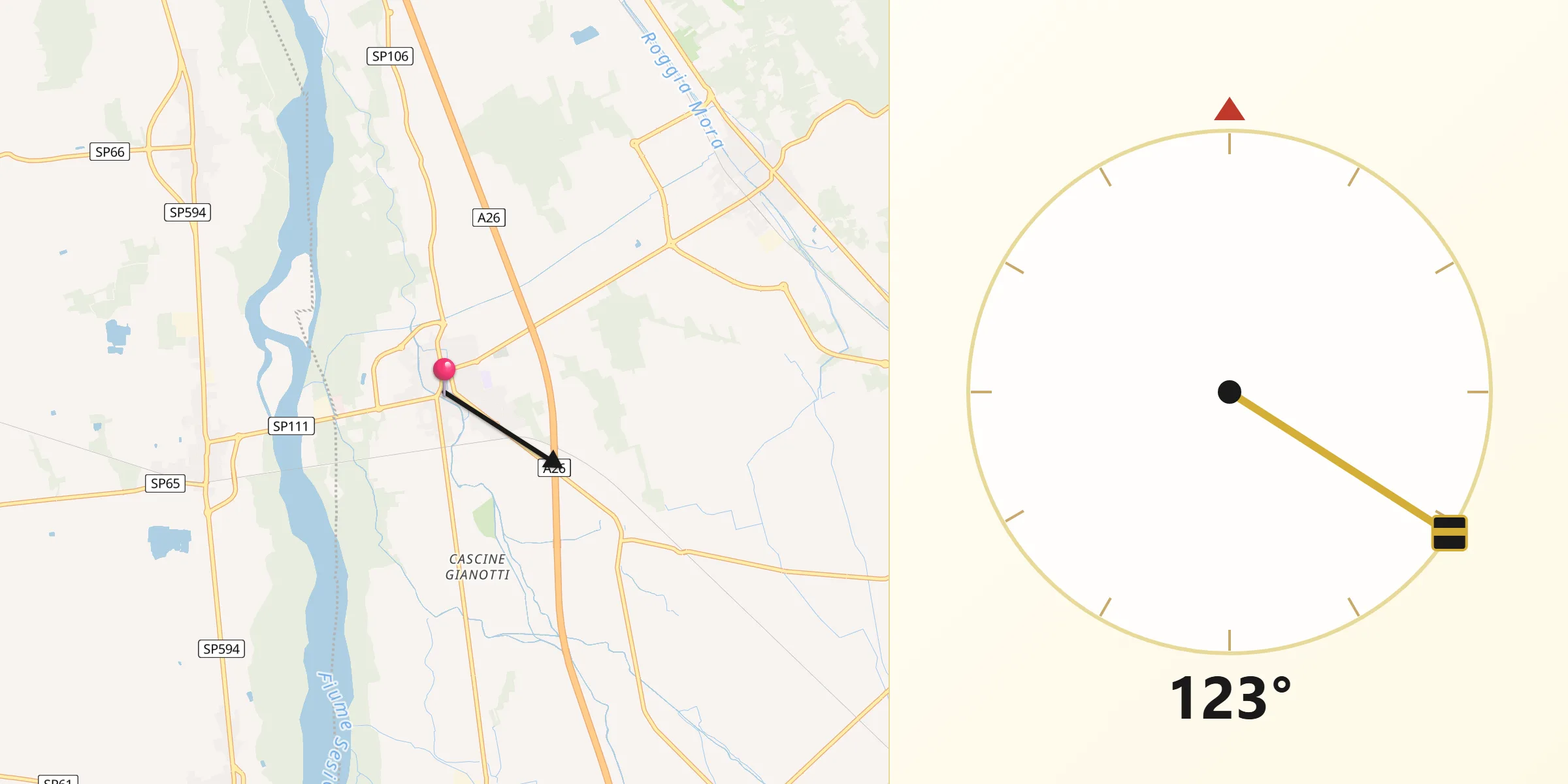 Direzione della Qibla da Carpignano Sesia