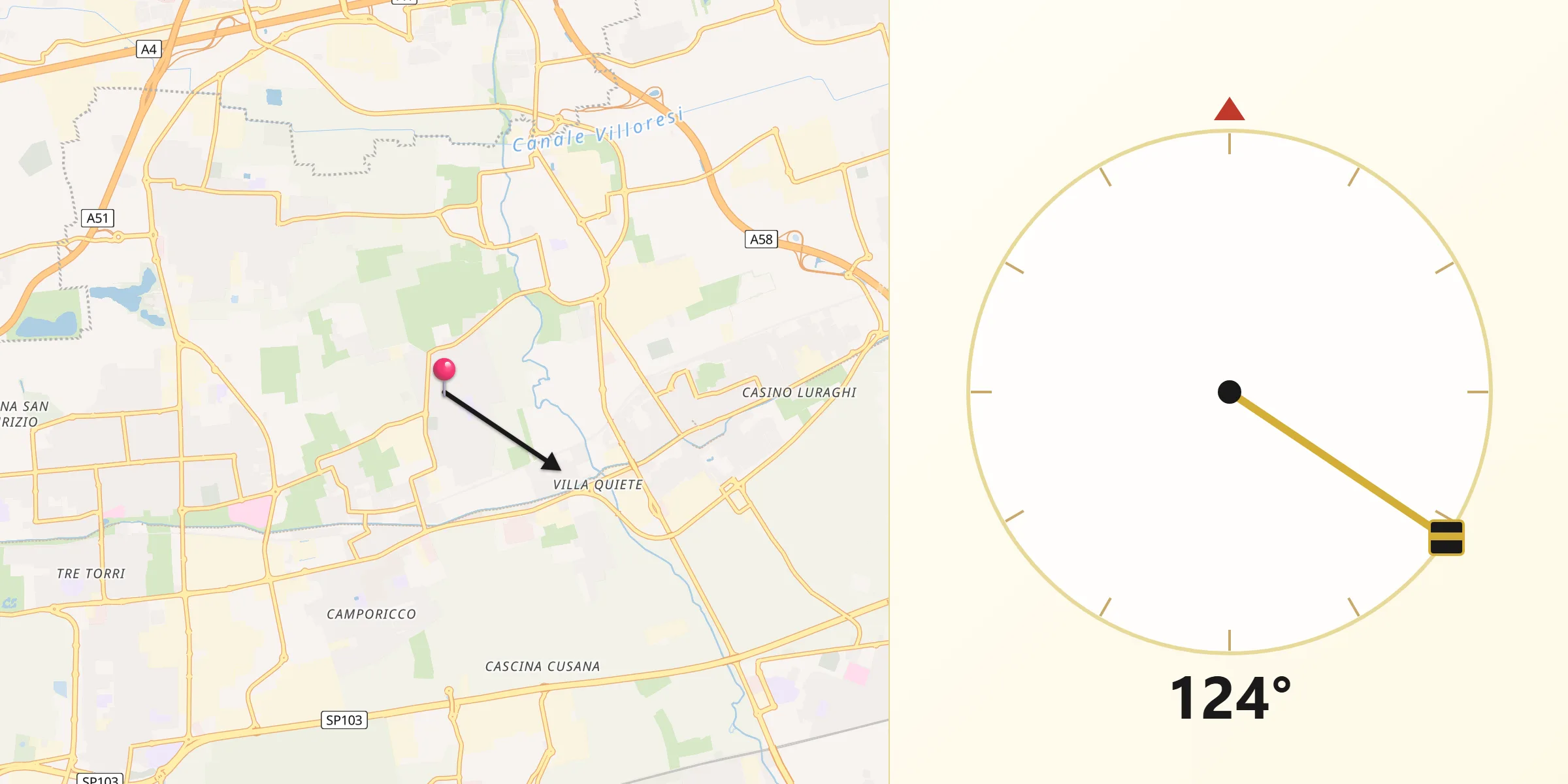 Direzione della Qibla da Bussero