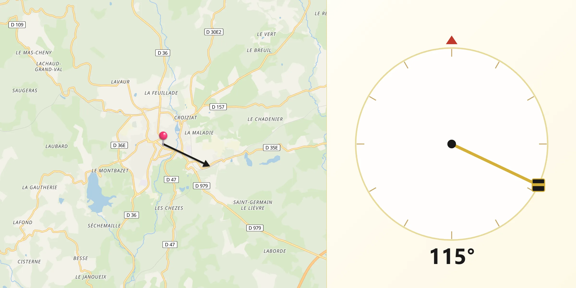 Direction vers la Qibla depuis Meymac