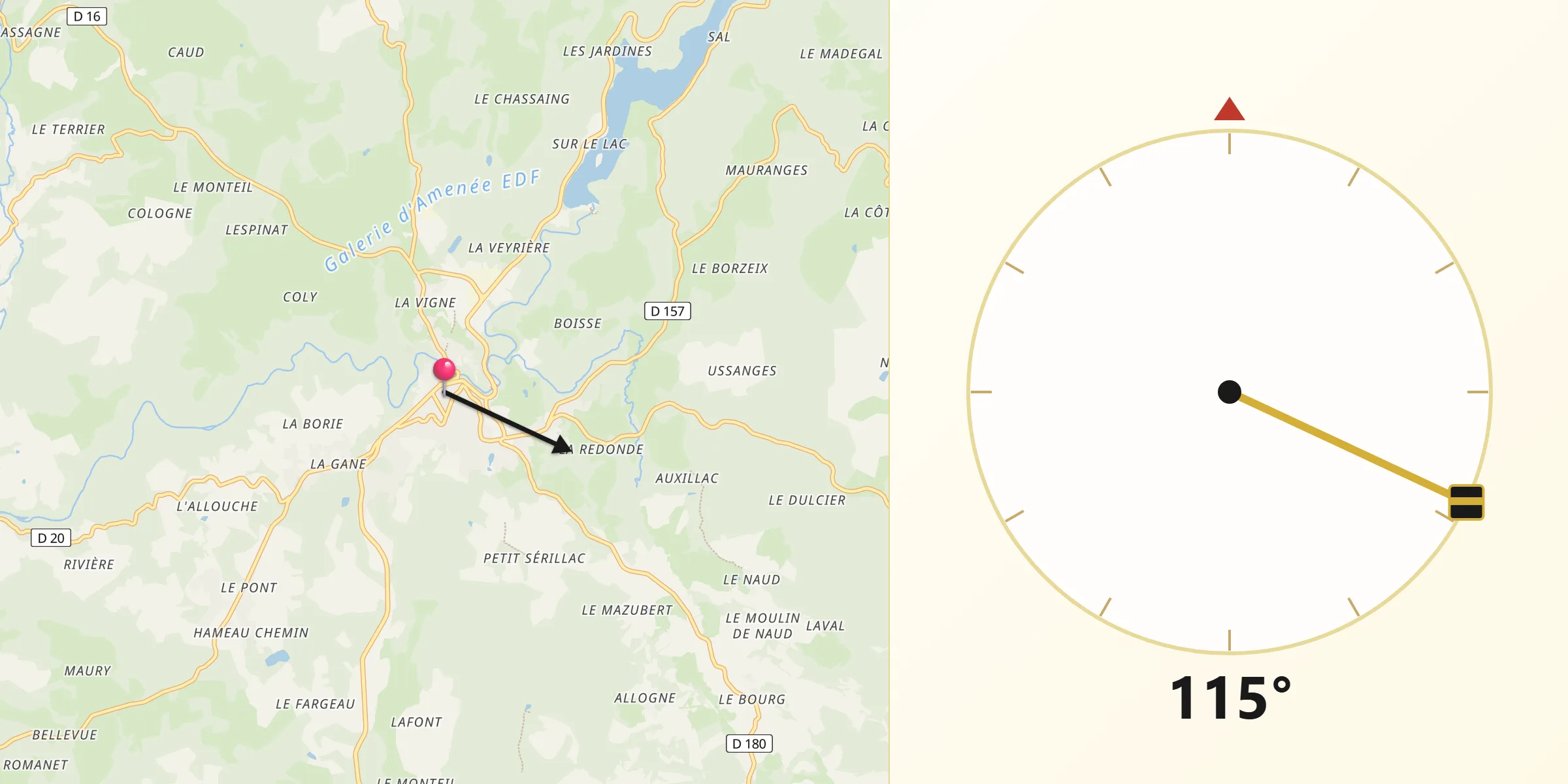 Direction vers la Qibla depuis Treignac