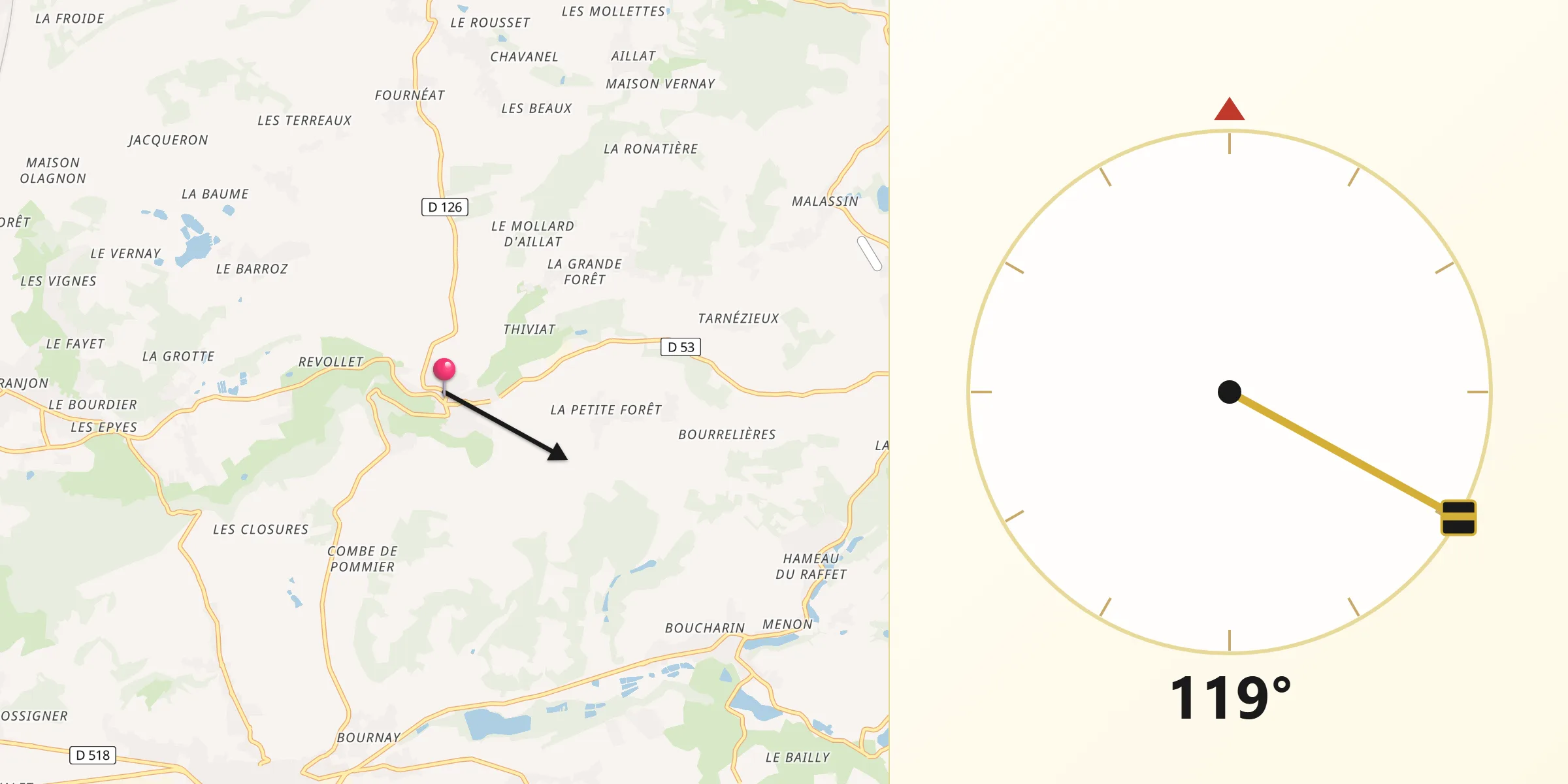 Direction vers la Qibla depuis Artas