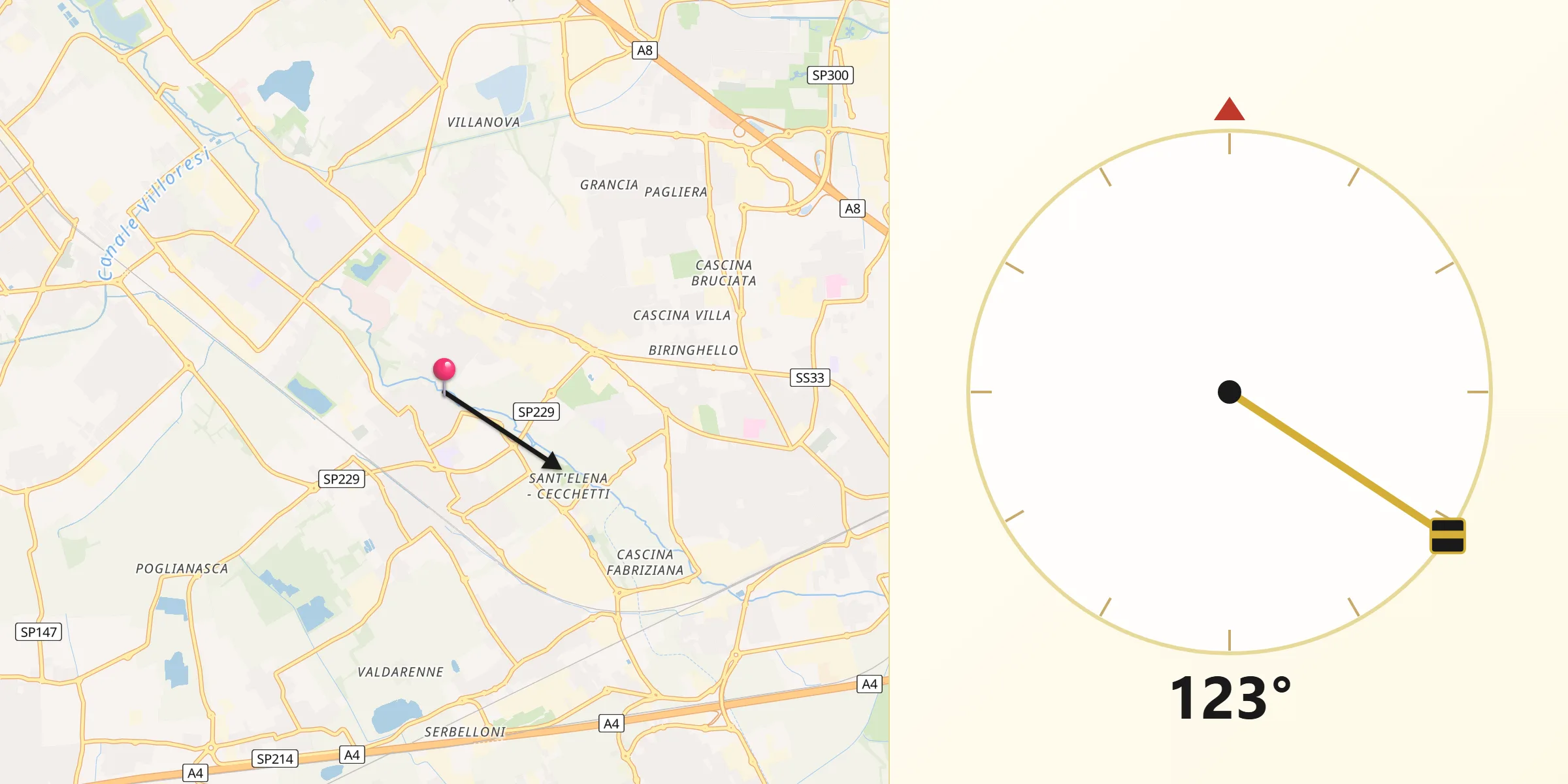Direzione della Qibla da Pogliano Milanese