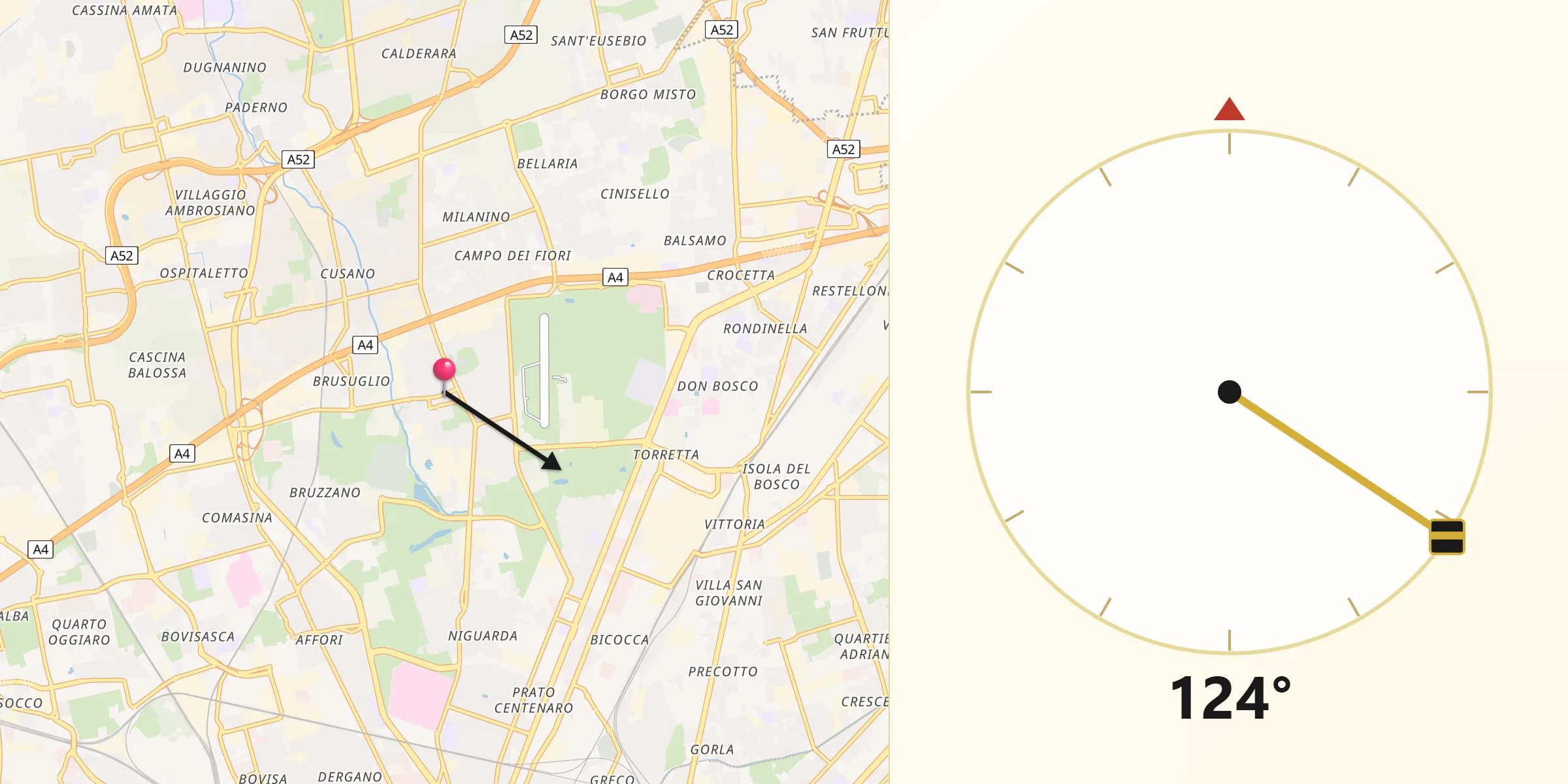 Direzione della Qibla da Bresso