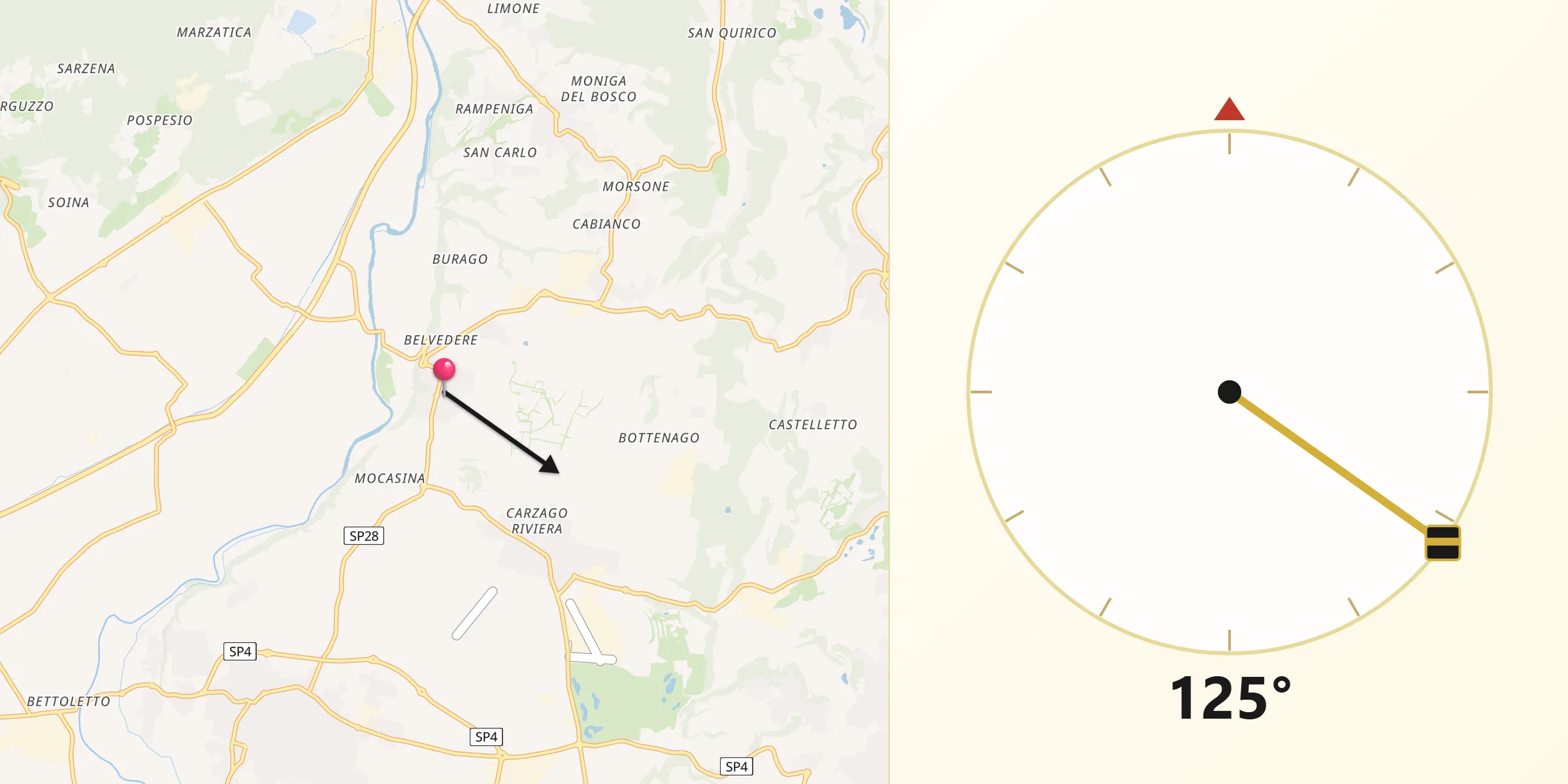 Direzione della Qibla da Calvagese della Riviera