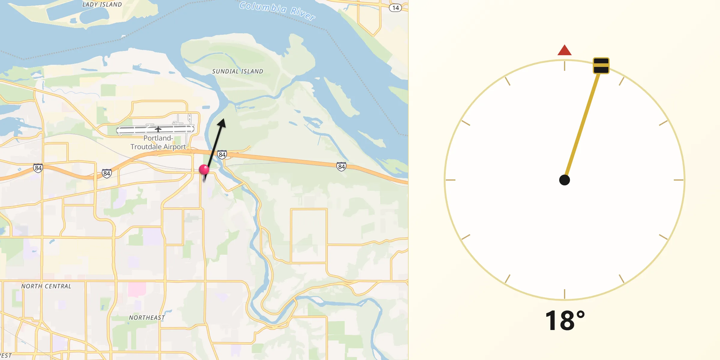 Qibla Direction from Troutdale
