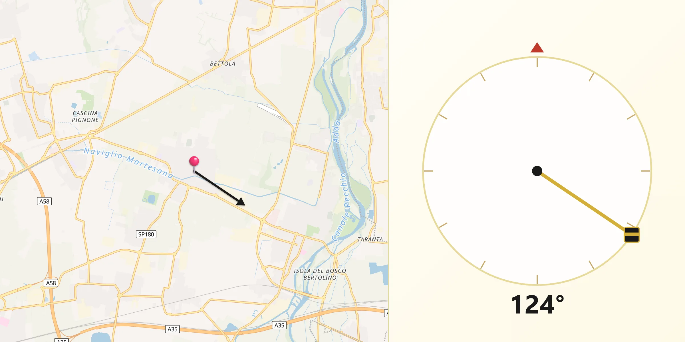 Direzione della Qibla da Inzago