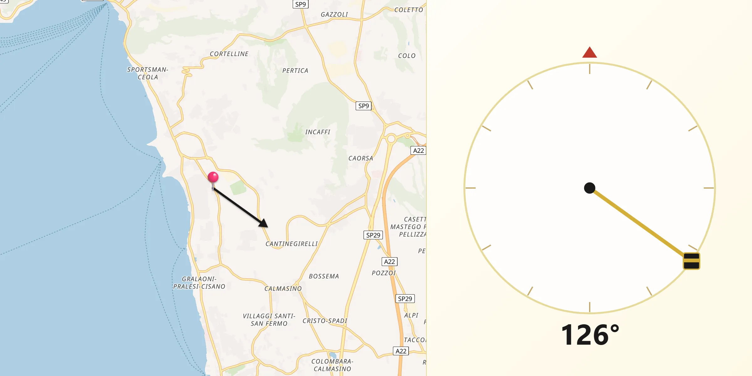 Direzione della Qibla da Bardolino