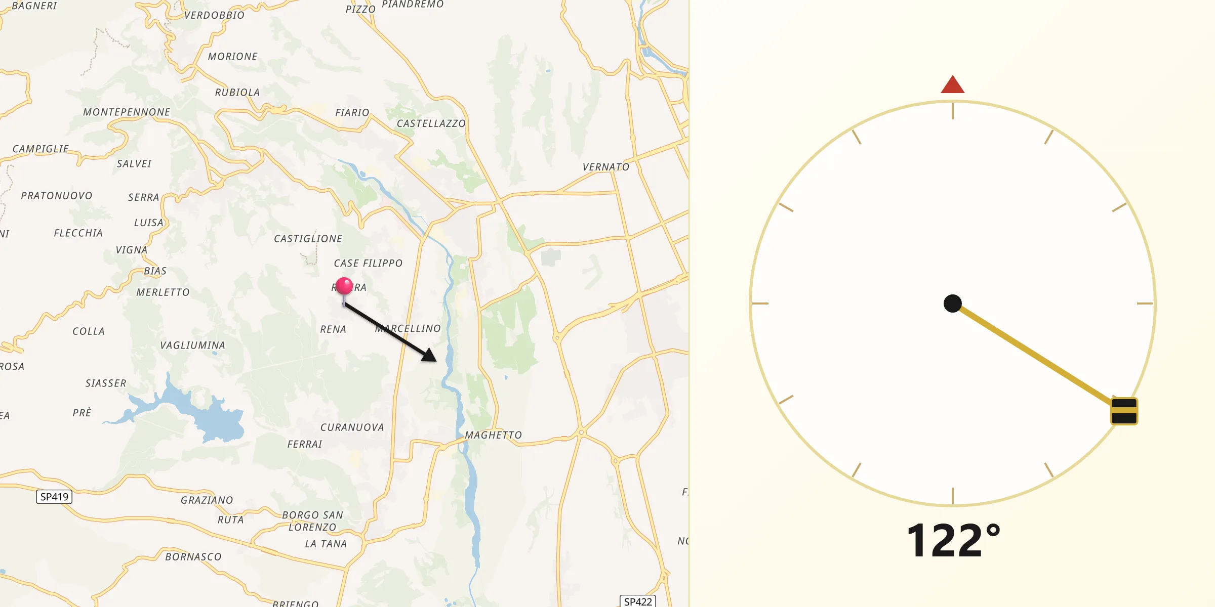 Direzione della Qibla da Camburzano