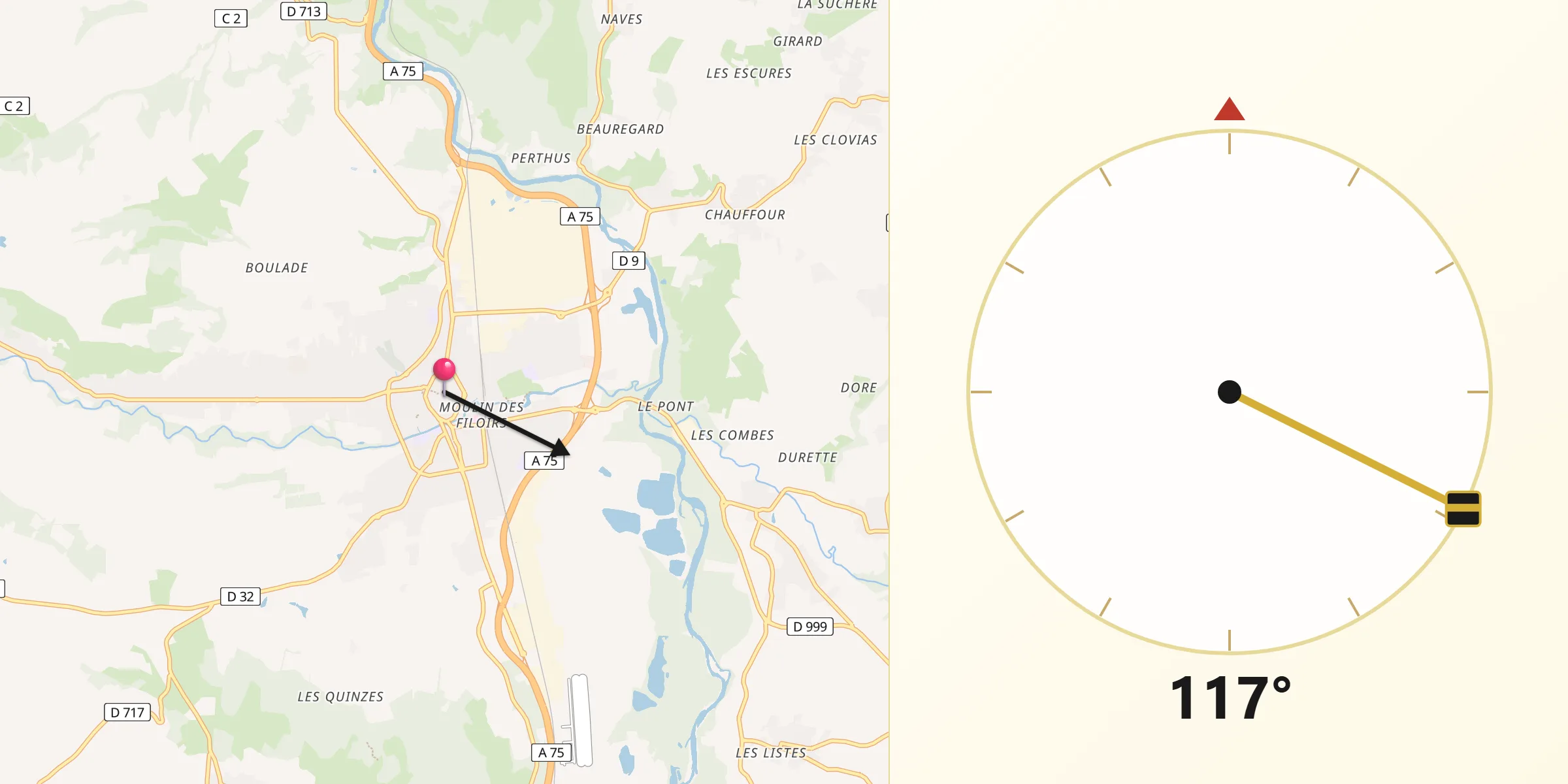 Direction vers la Qibla depuis Issoire