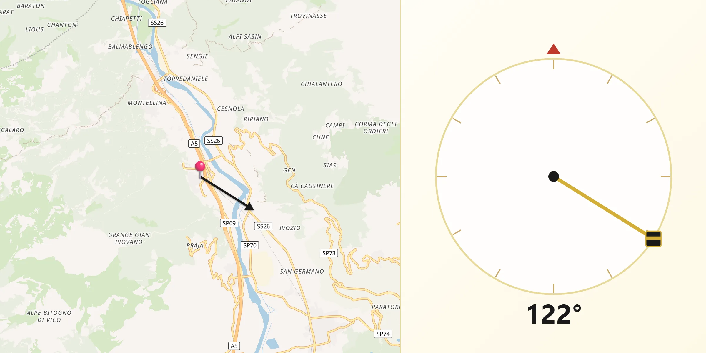 Direzione della Qibla da Tavagnasco