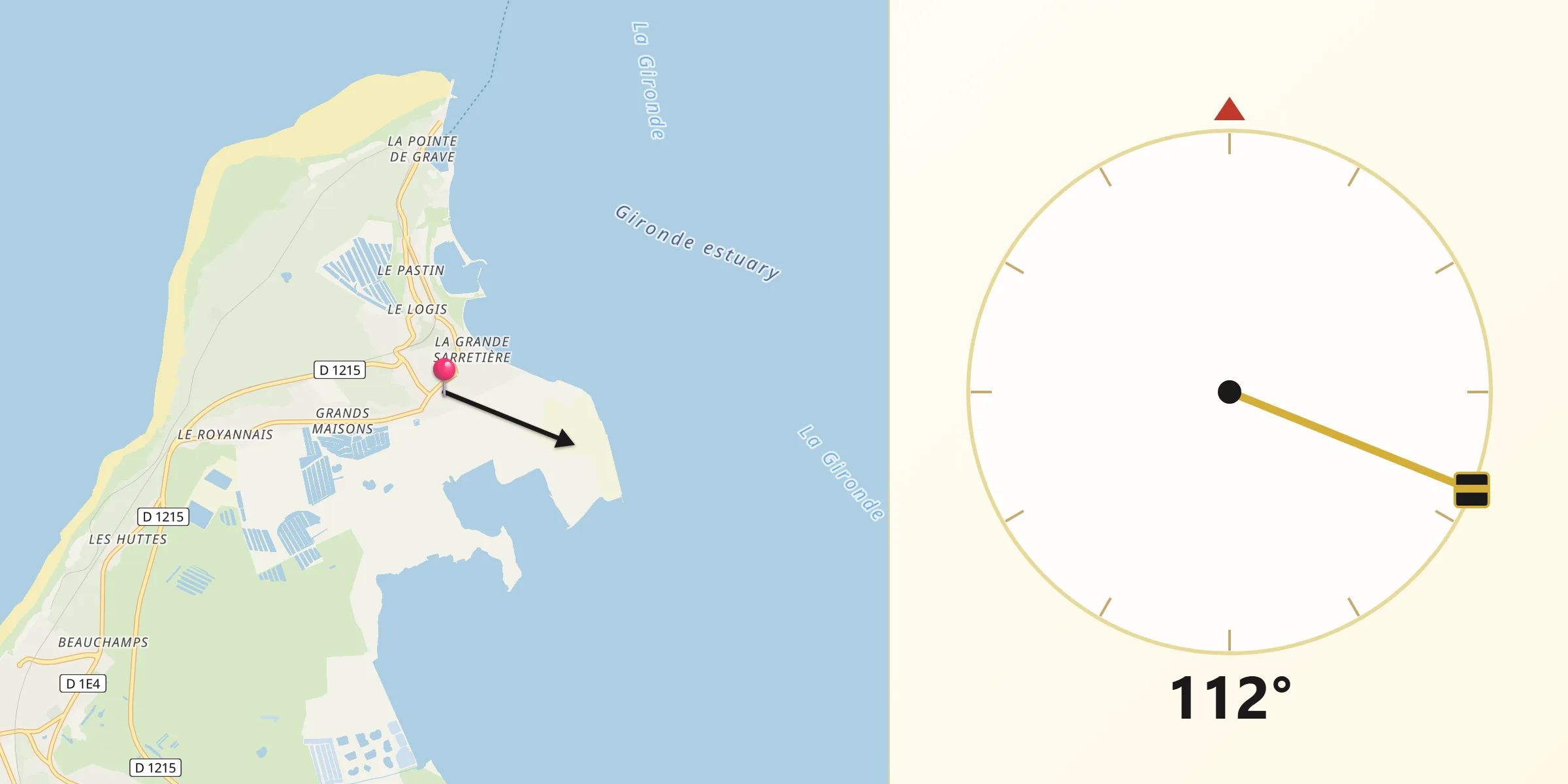 Direction vers la Qibla depuis Le Verdon-sur-Mer