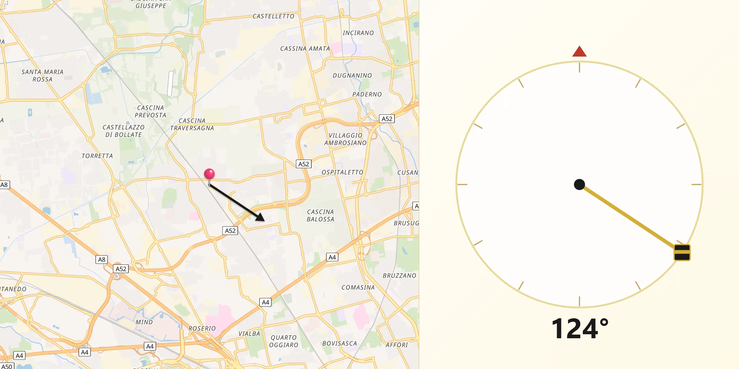 Direzione della Qibla da Bollate