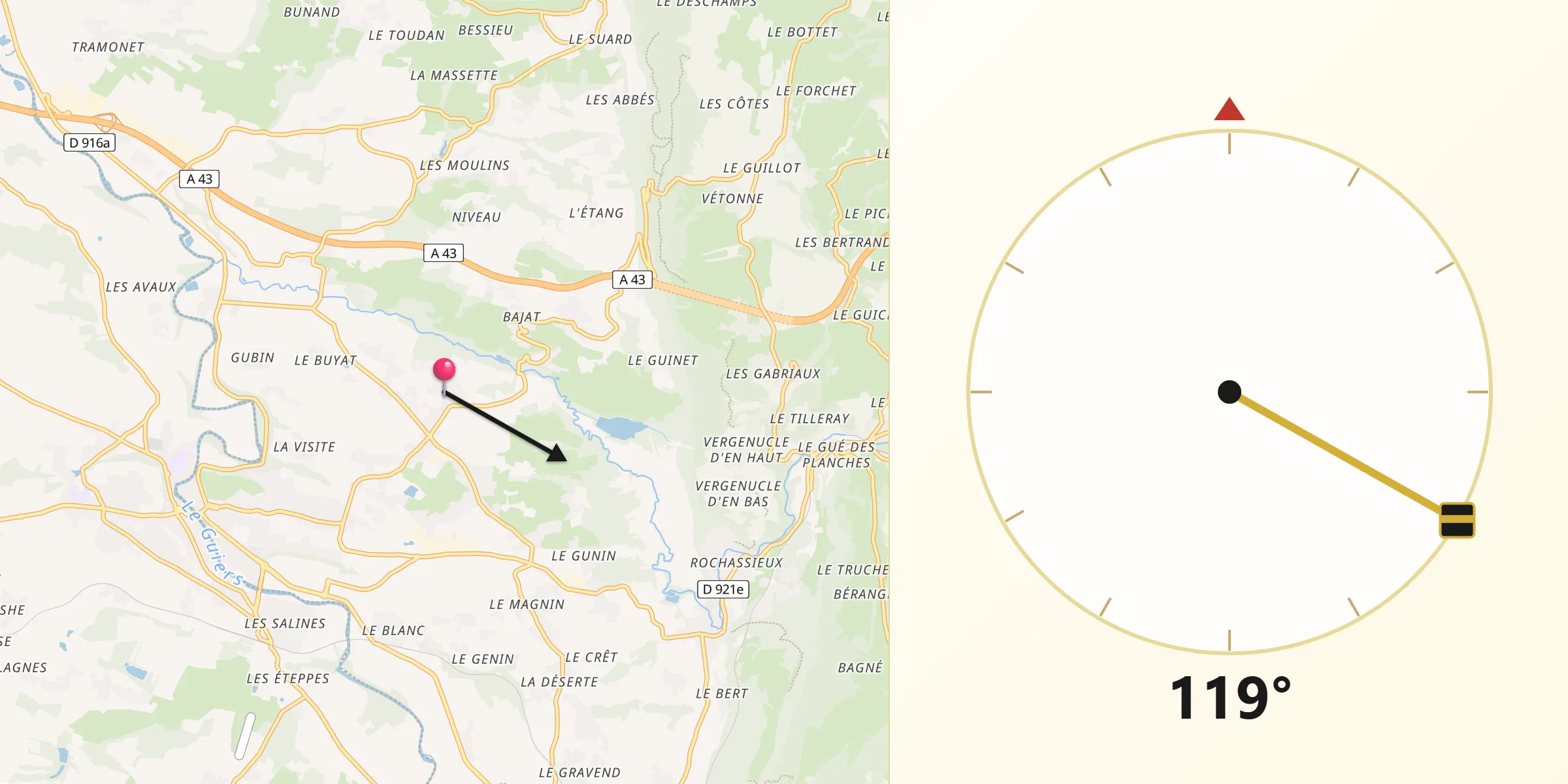 Direction vers la Qibla depuis Domessin