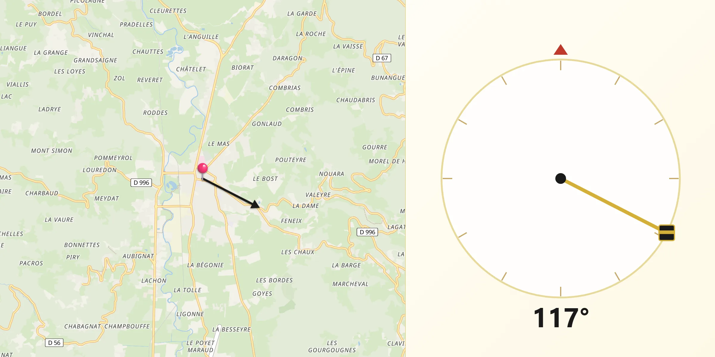 Direction vers la Qibla depuis Ambert