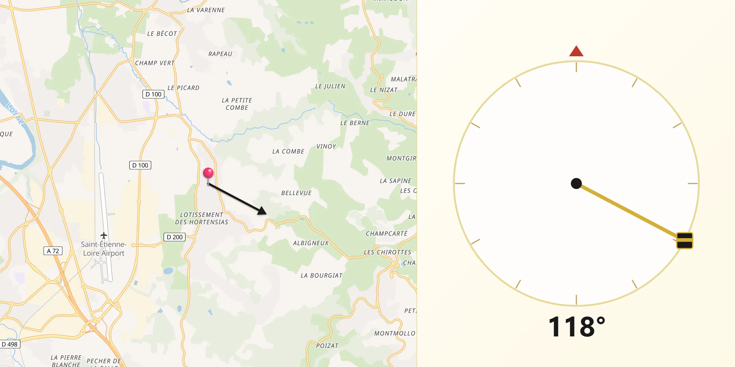 Direction vers la Qibla depuis Saint-Bonnet-les-Oules