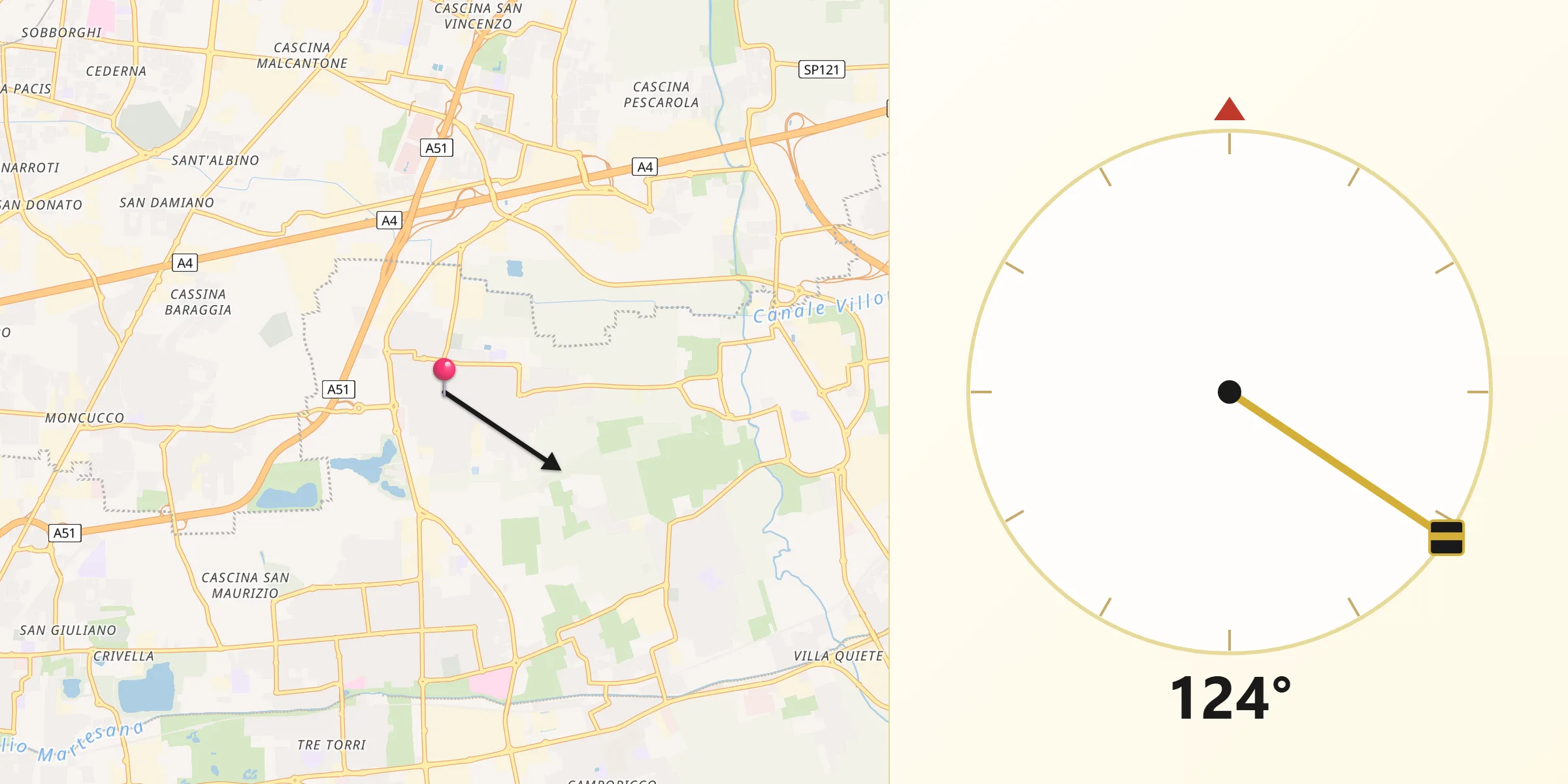 Direzione della Qibla da Carugate