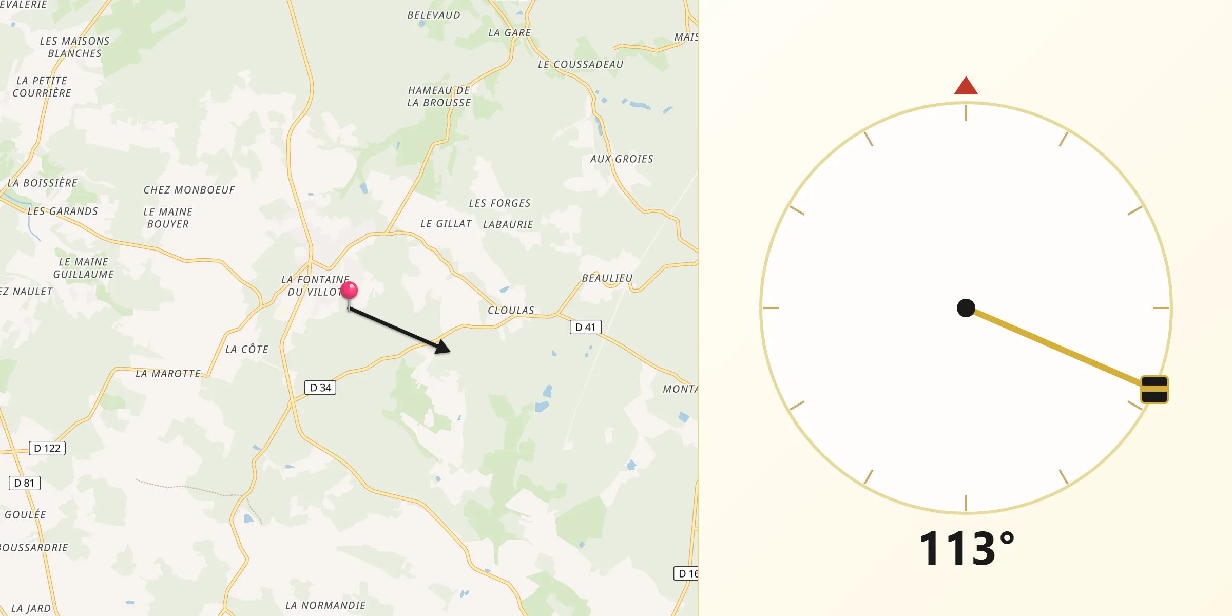 Direction vers la Qibla depuis Dignac
