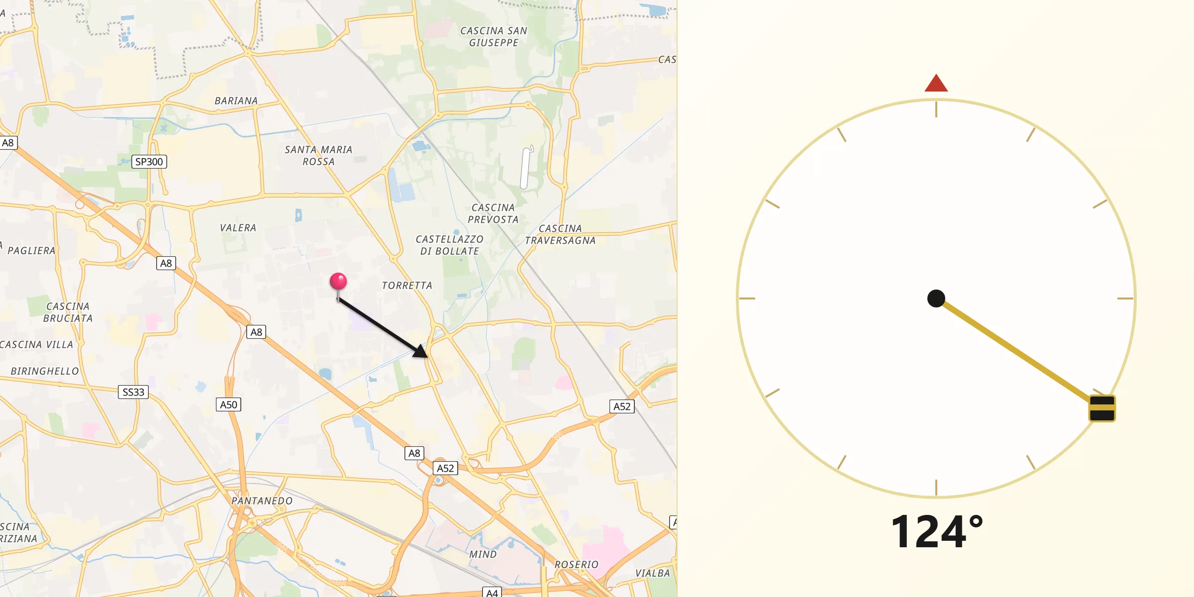 Direzione della Qibla da Arese