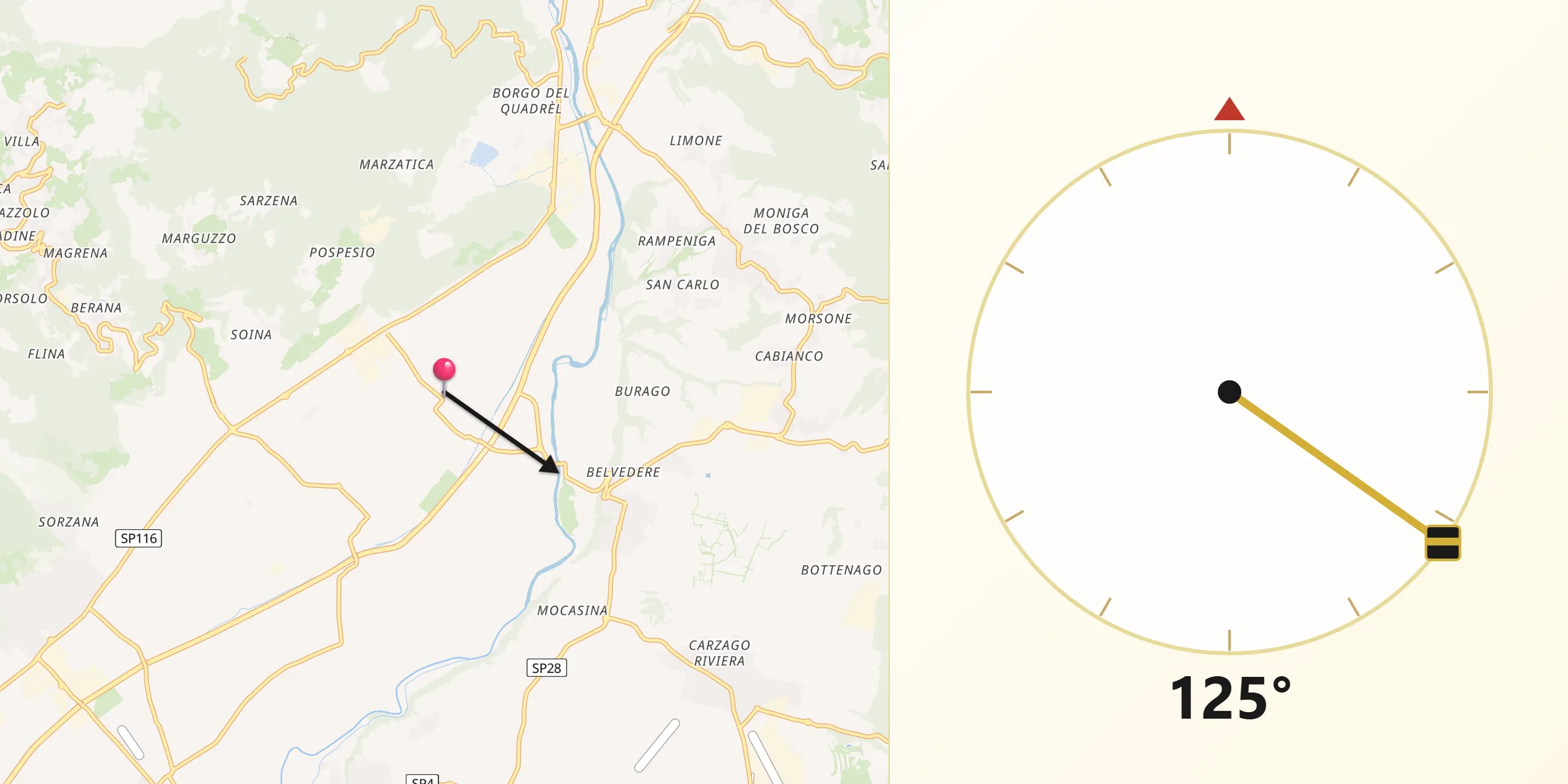 Direzione della Qibla da Prevalle