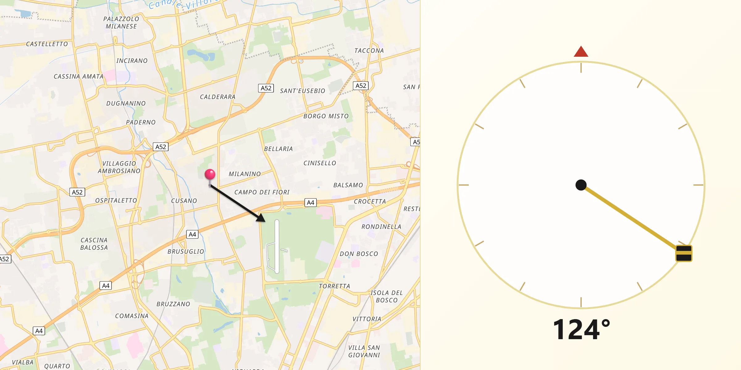 Direzione della Qibla da Cusano Milanino