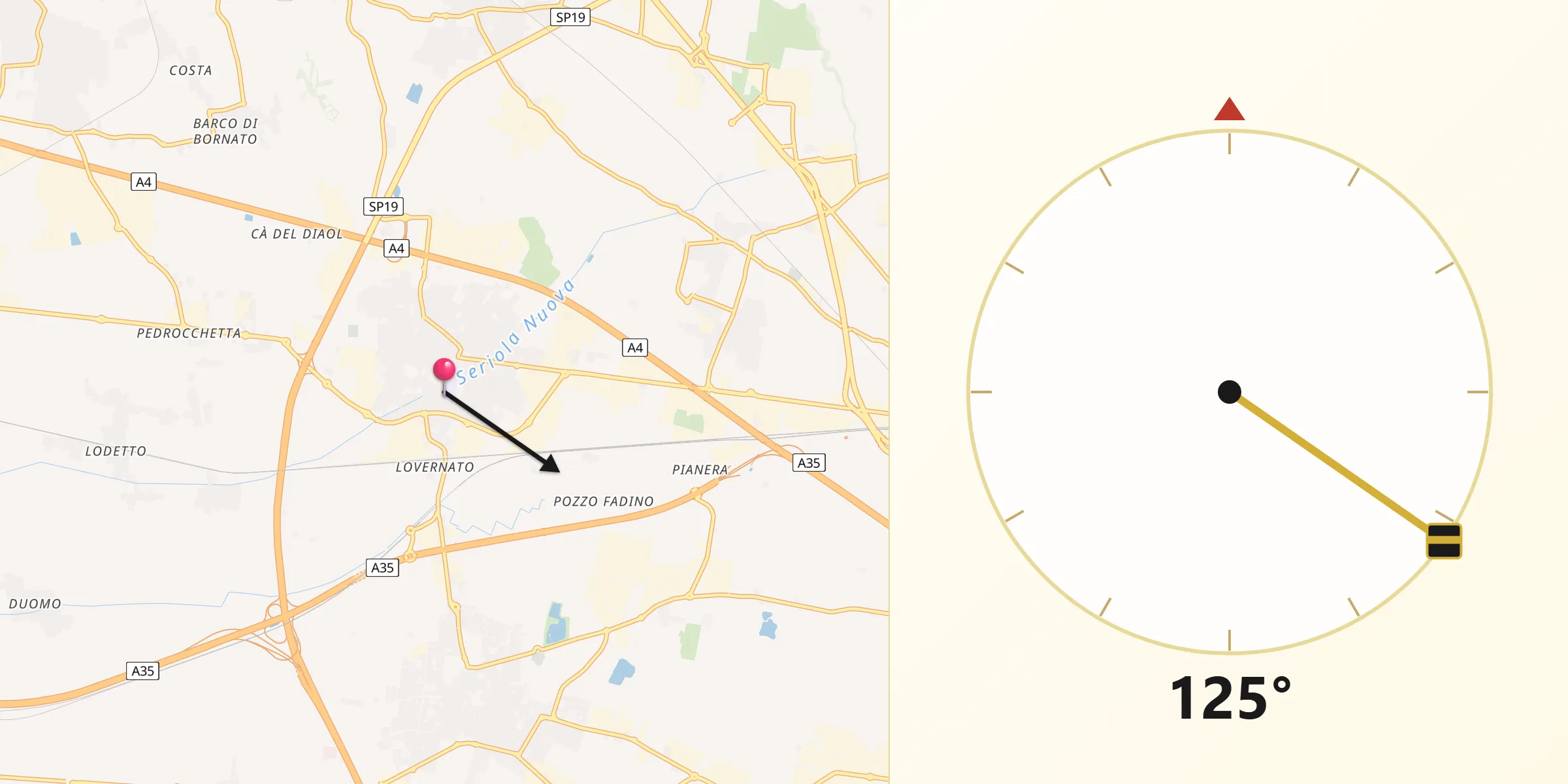 Direzione della Qibla da Ospitaletto