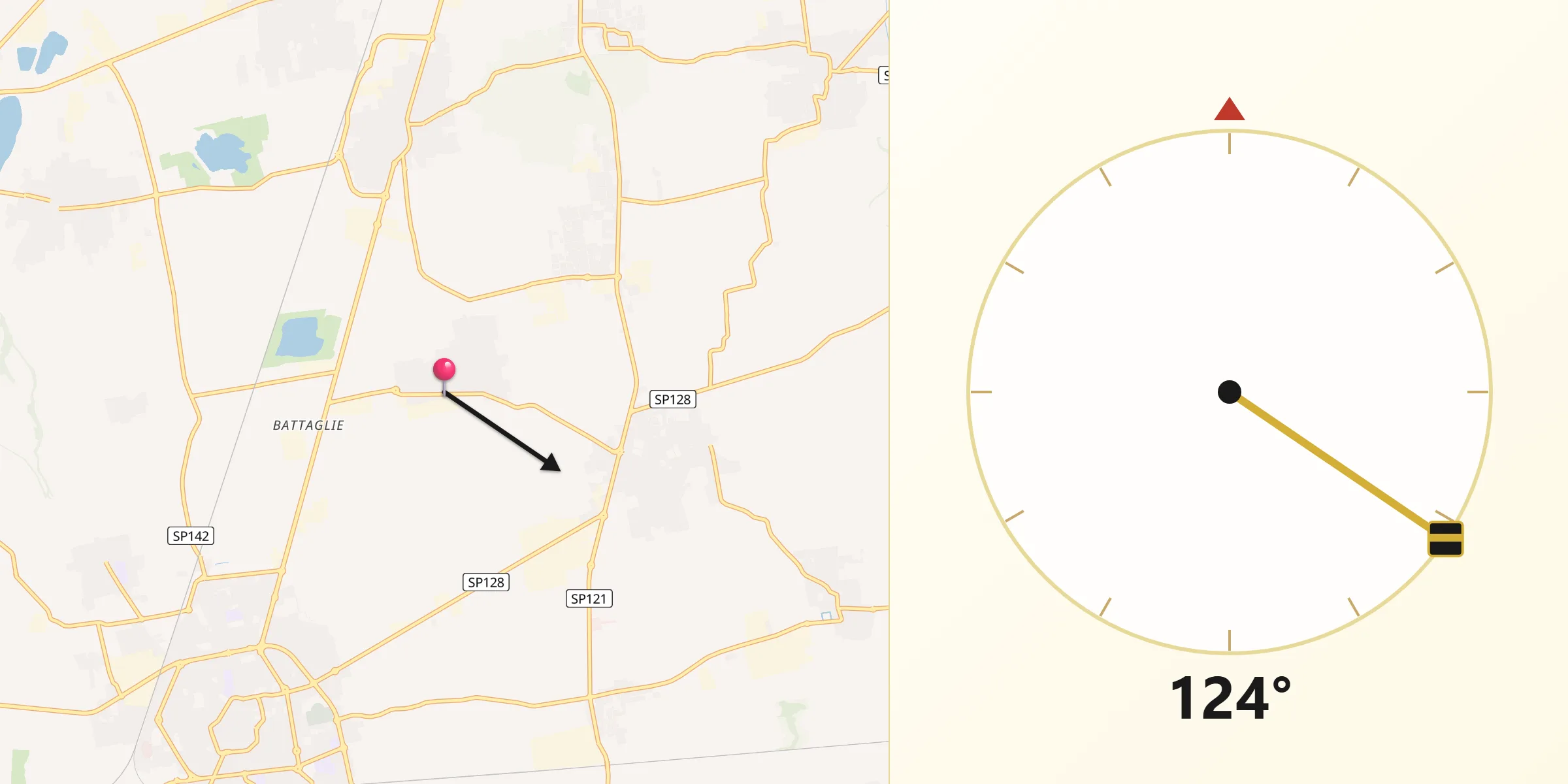 Direzione della Qibla da Castel Rozzone