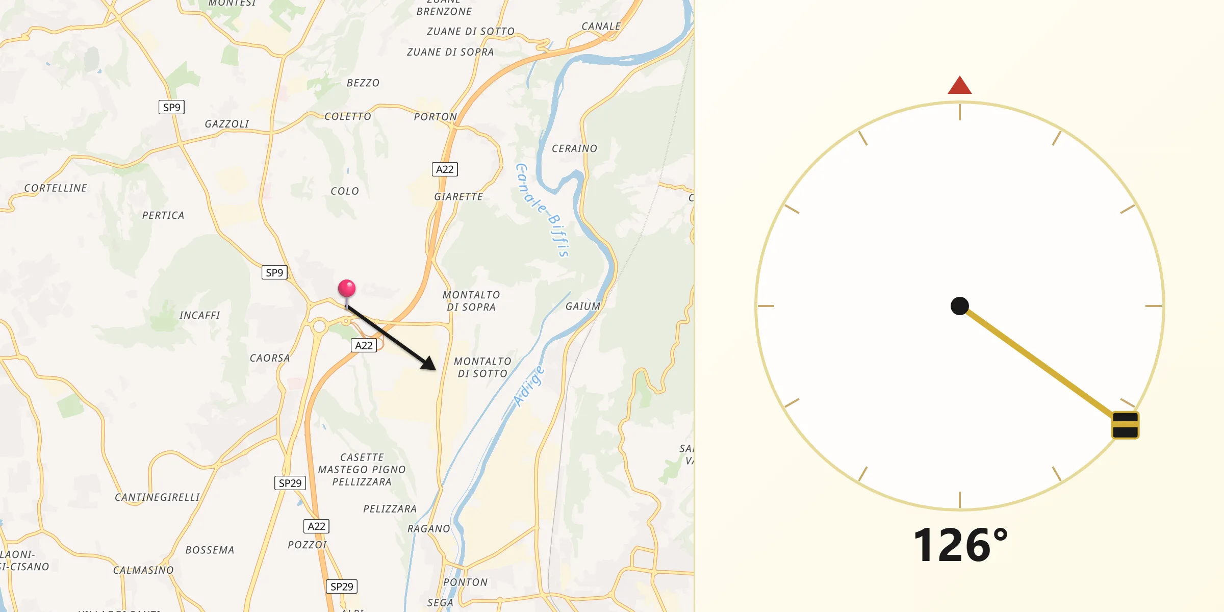 Direzione della Qibla da Affi