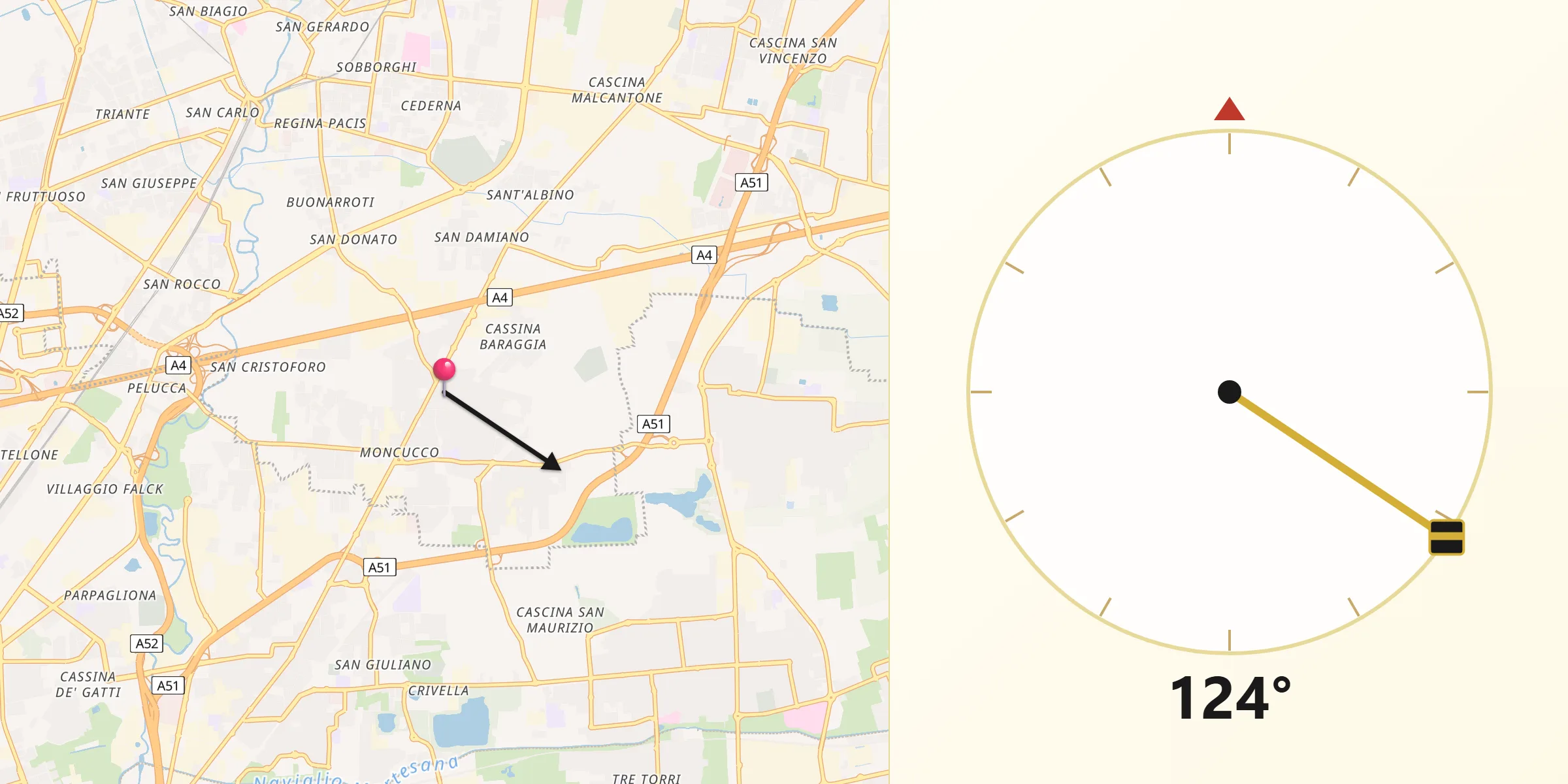 Direzione della Qibla da Brugherio